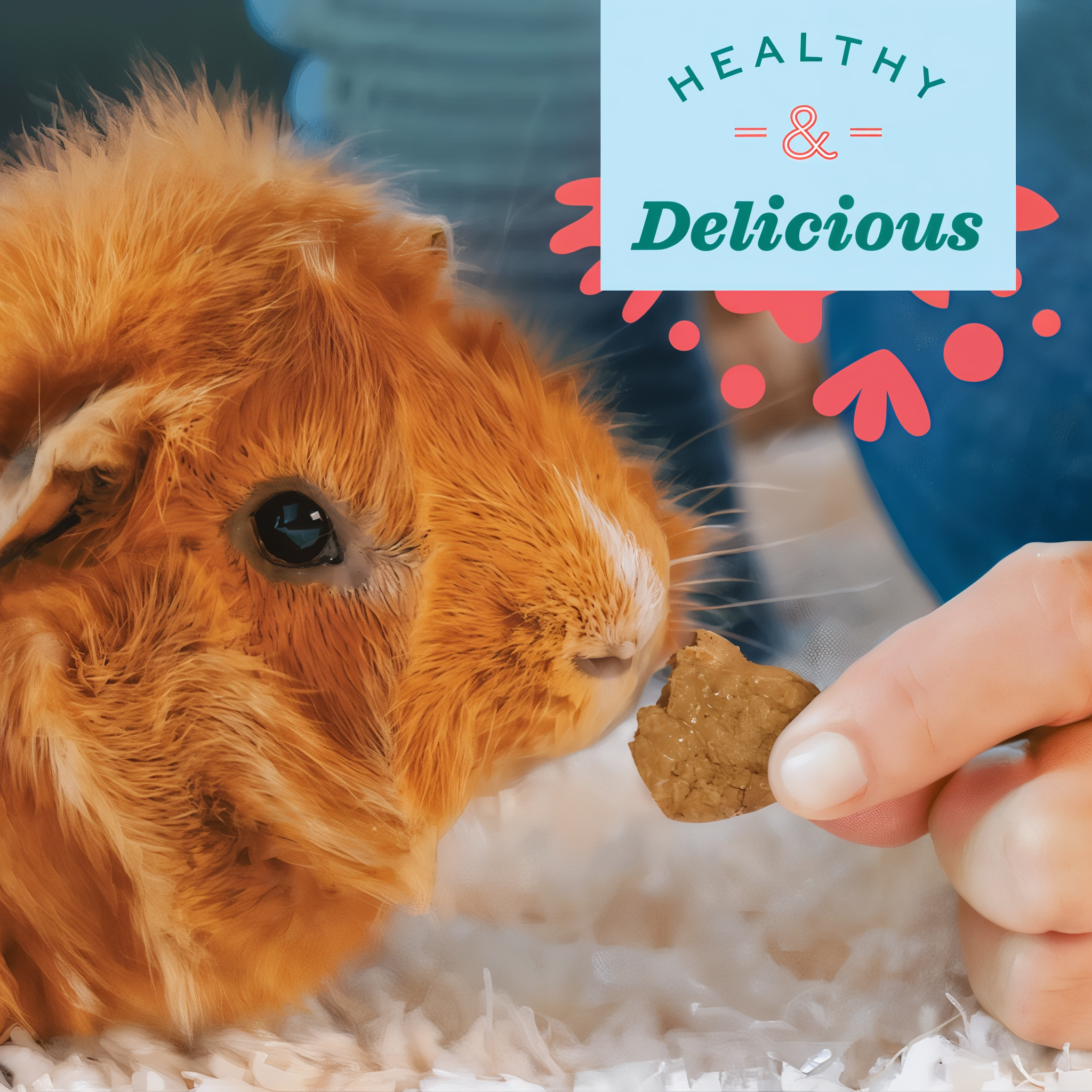 Guinea pig taking a baked treat by hand