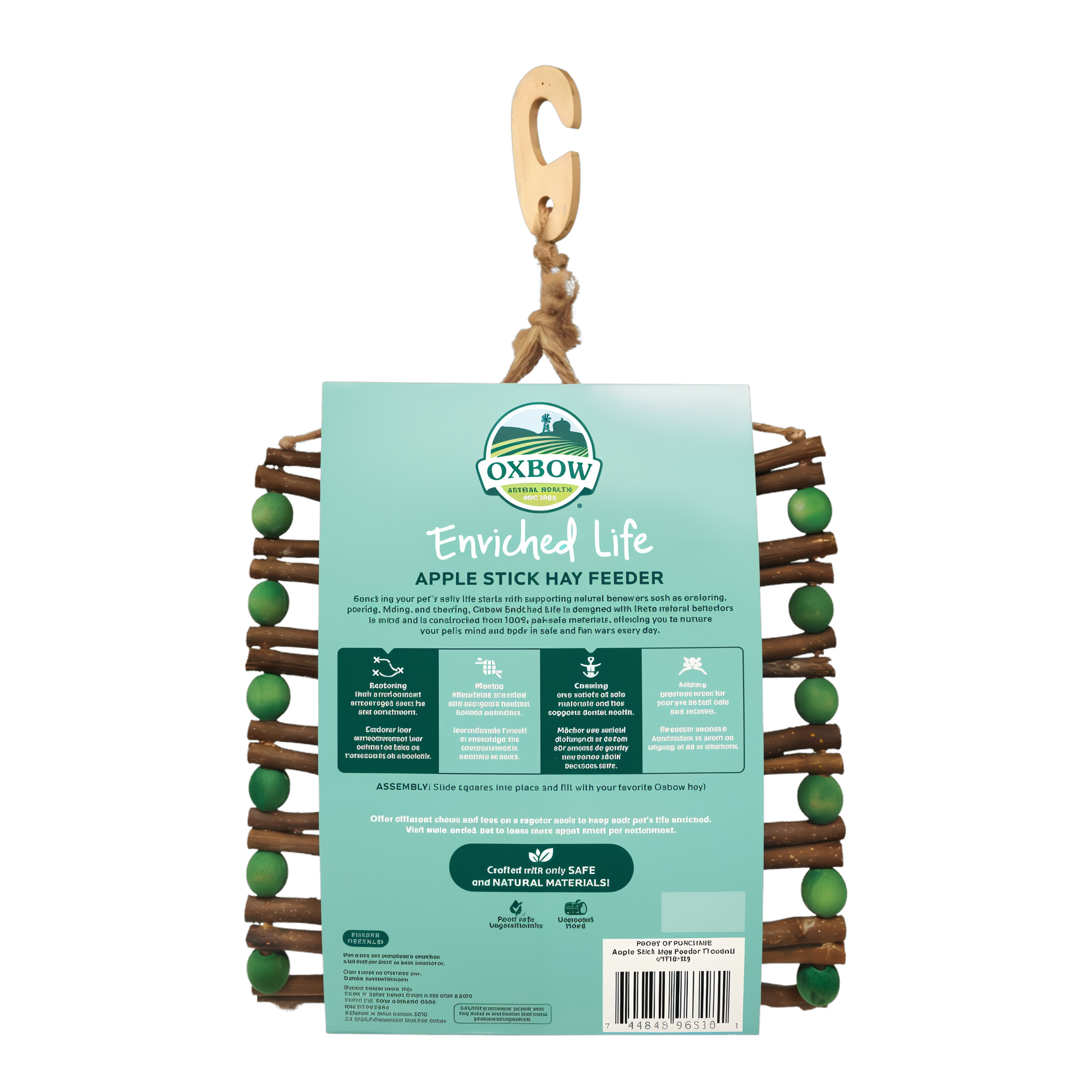 Back of the Apple Stick Hay Feeder packaging