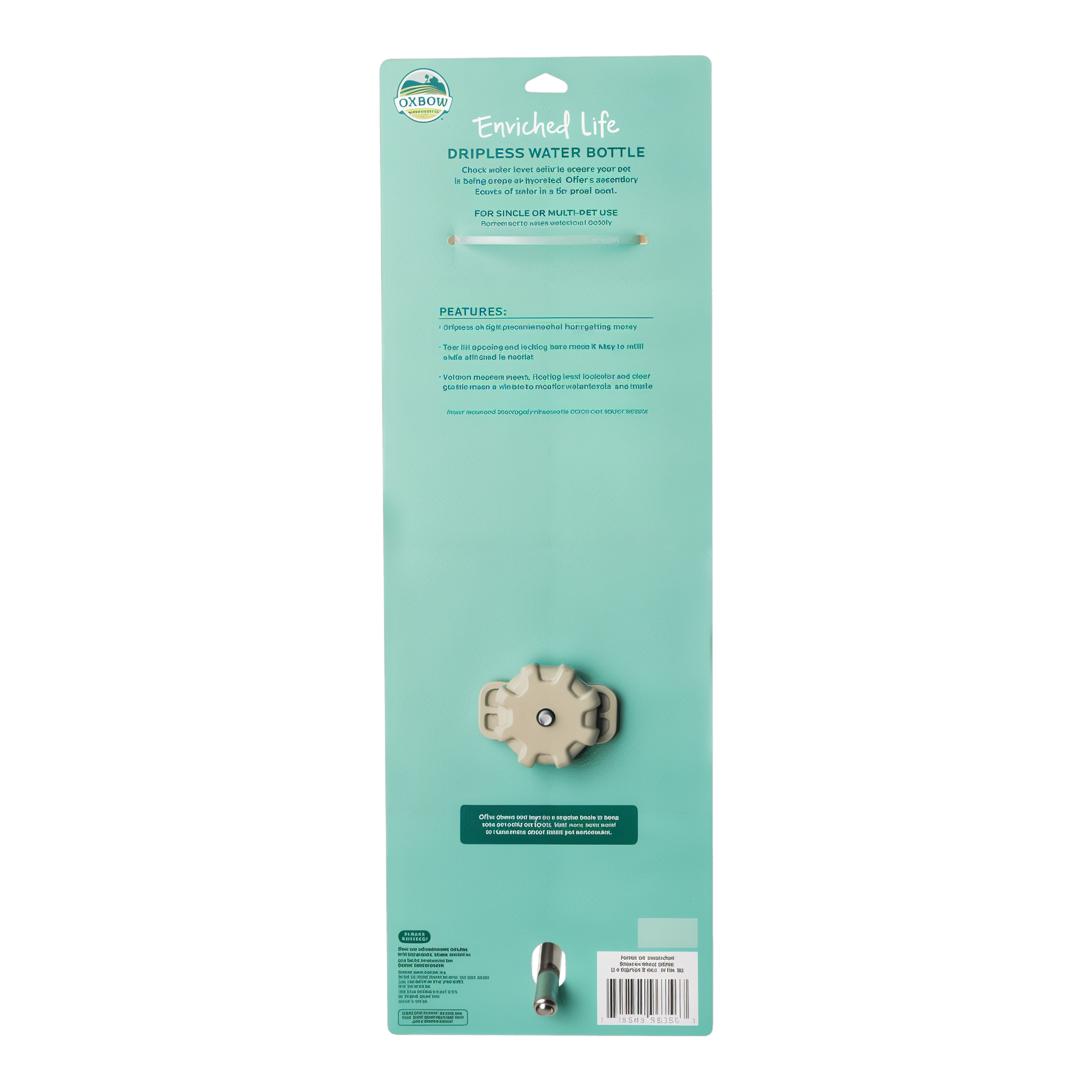Back of the Dripless Water Bottle packaging