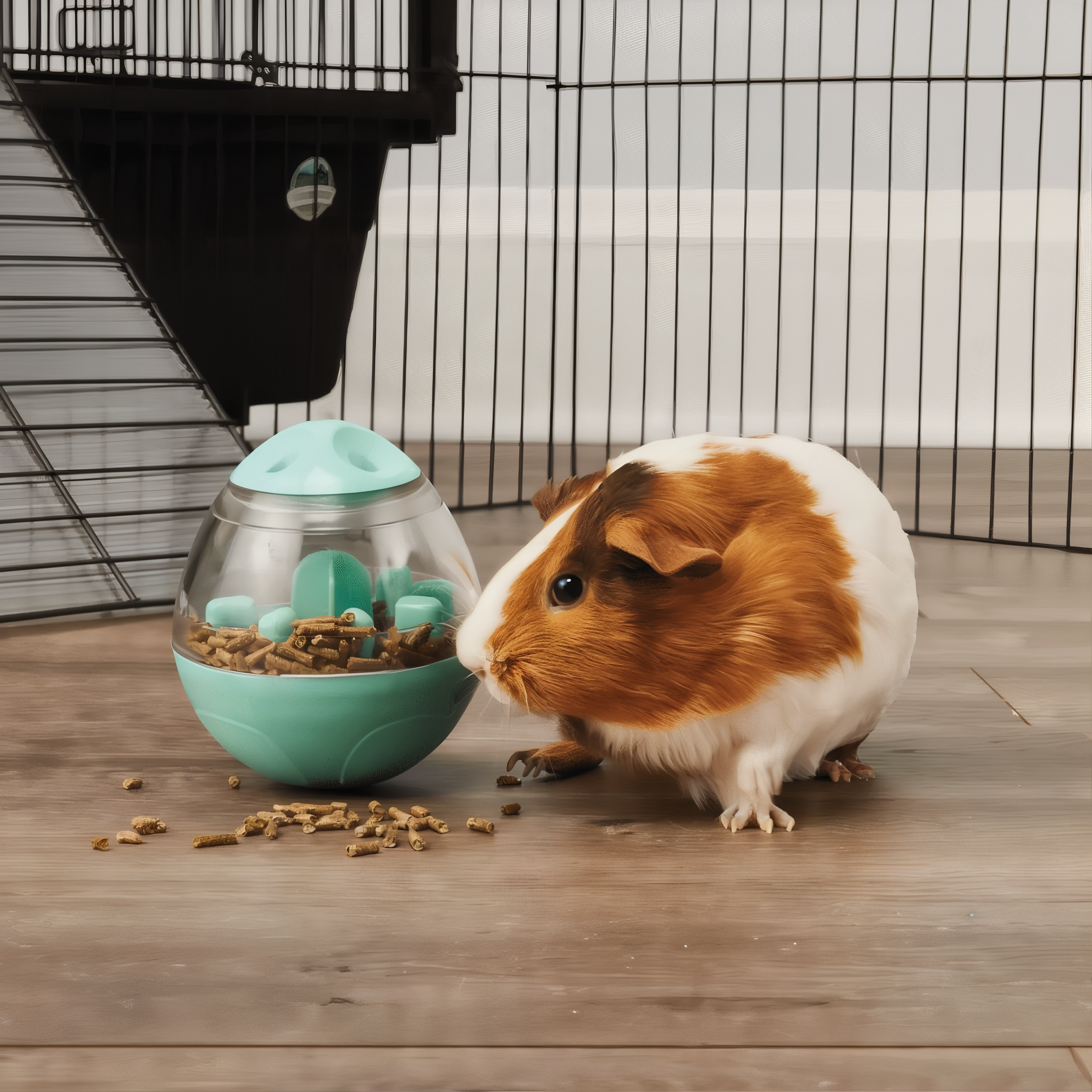 Rabbit nudging the Wobble Teaser to release food