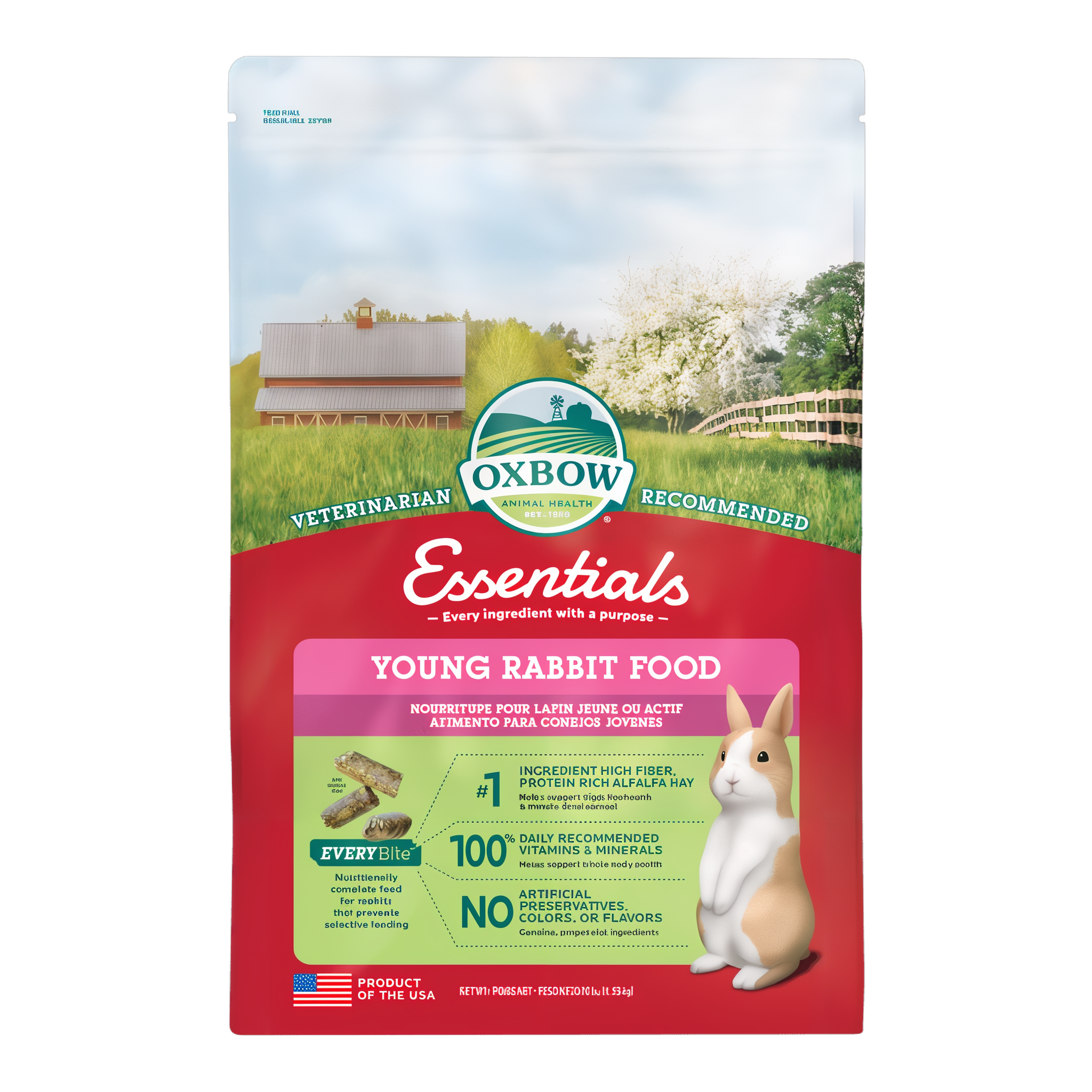 Oxbow Essentials Young Rabbit Food 10 lb bag, front