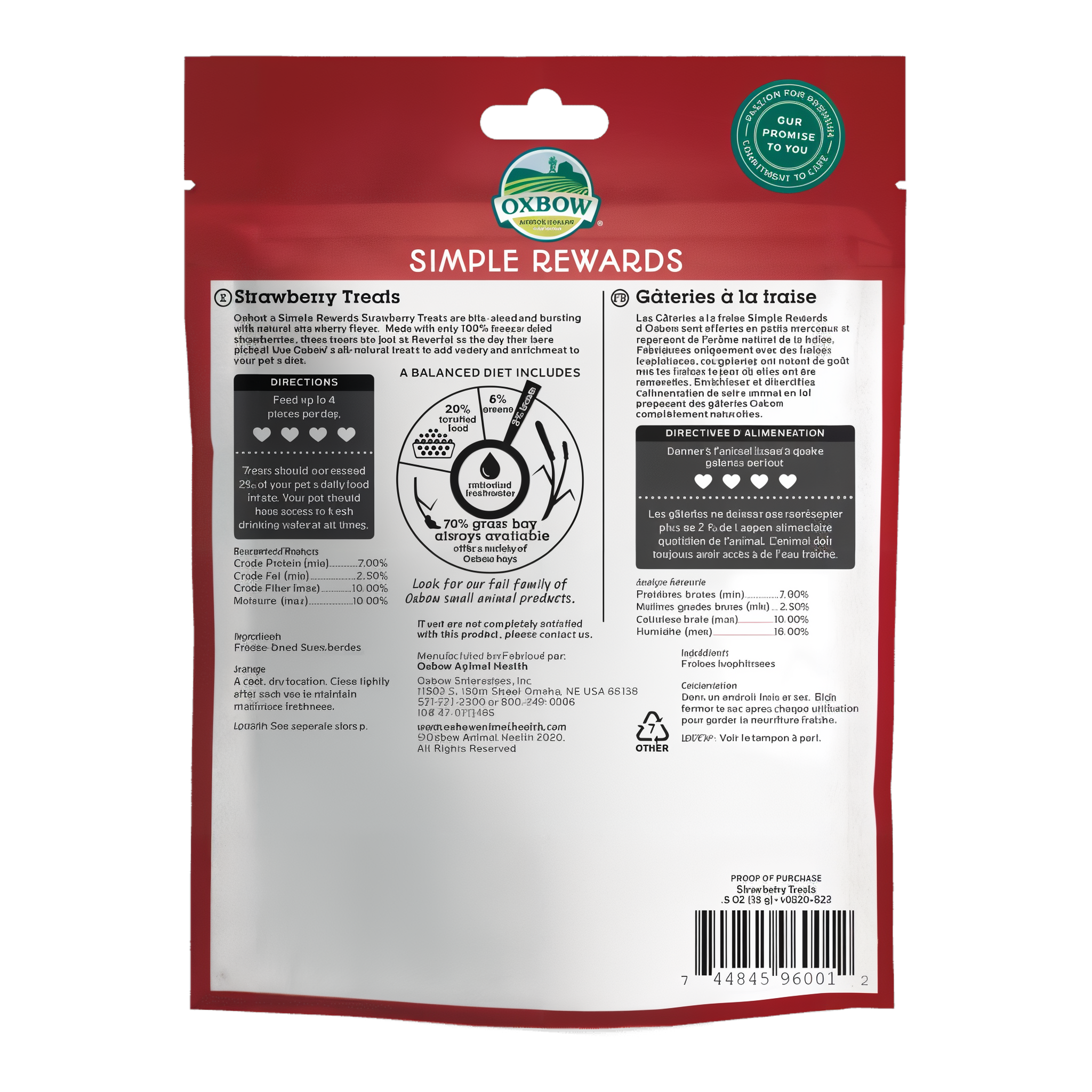 Back of the Strawberry Treats bag with feeding directions
