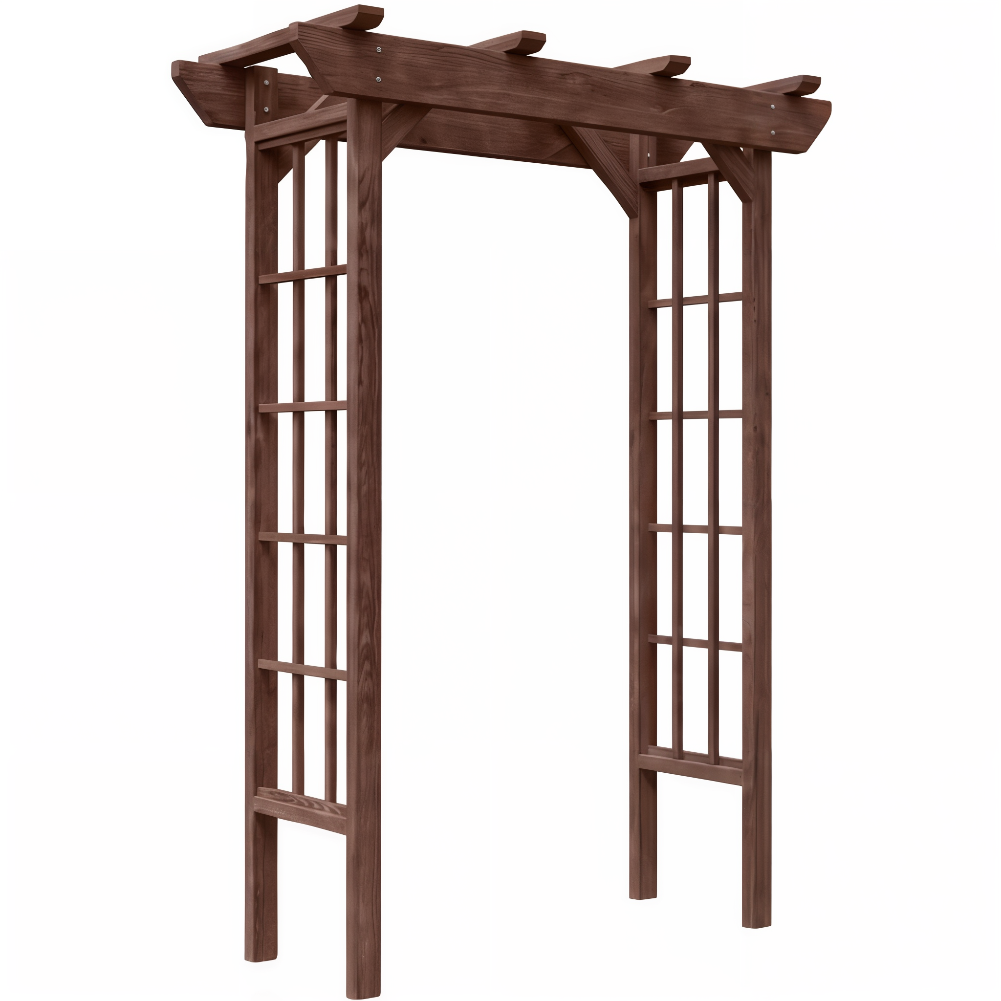 Panacea Brown Wood Arbor: A Chesapeake style garden arbor in brown wood.