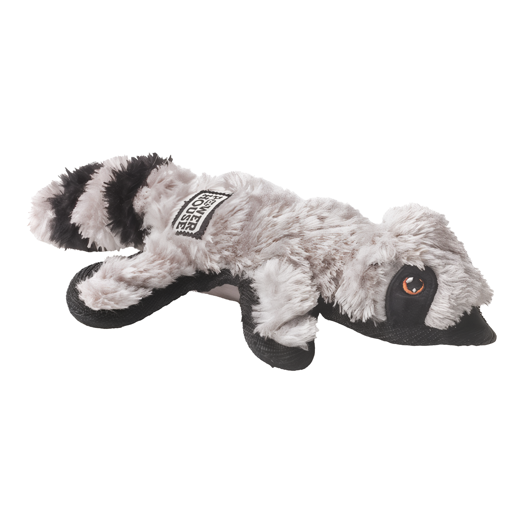 Power House large raccoon plush dog toy studio view 2
