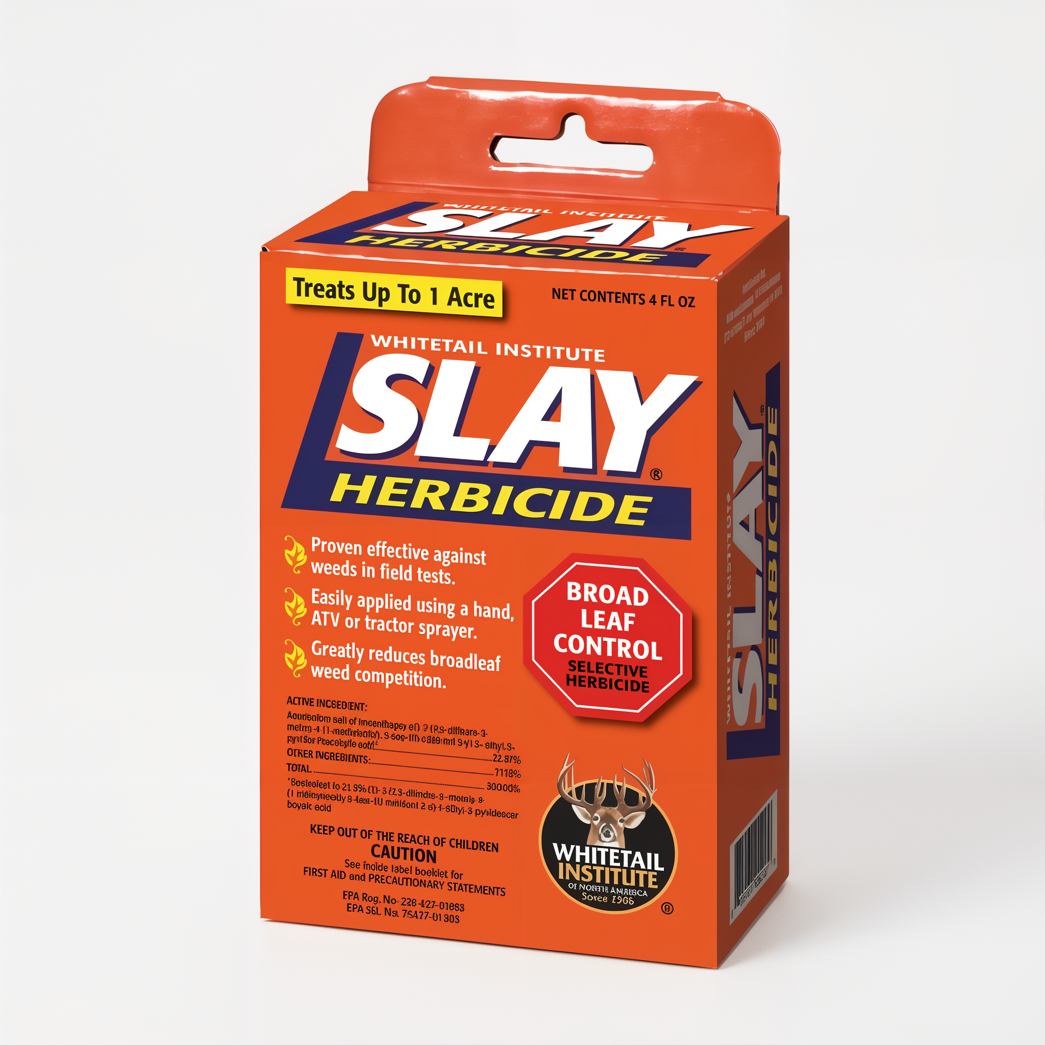 Whitetail Institute Slay Herbicide four ounce container for effective weed control.
