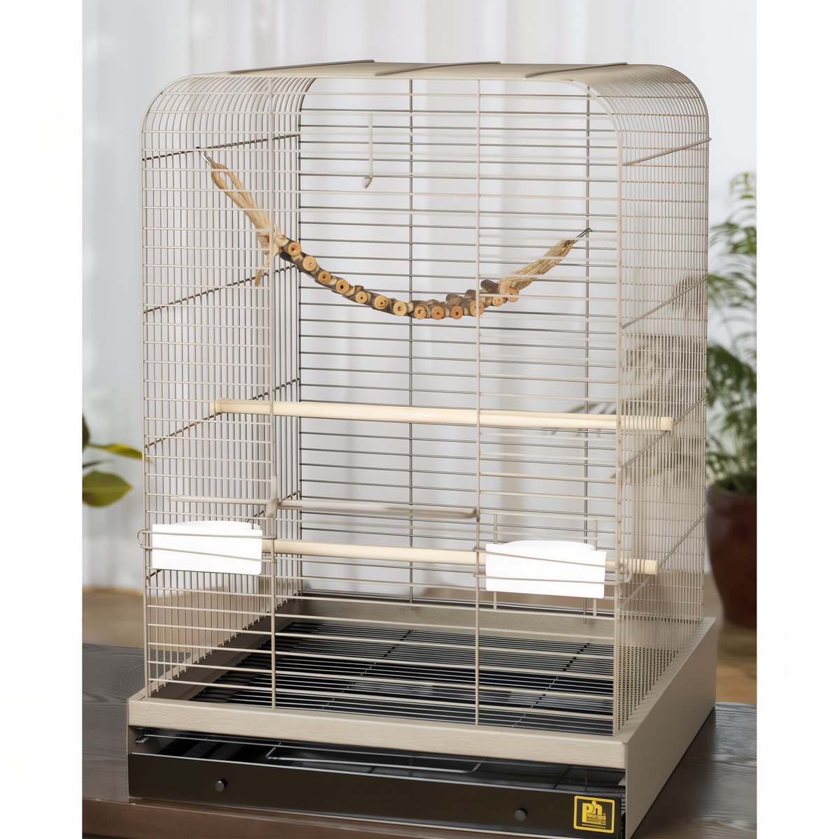 Rope ladder installed as a bridge inside a bird cage