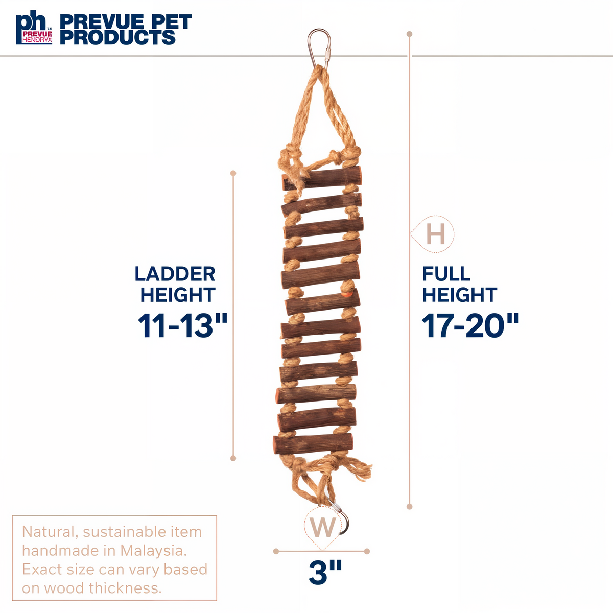 Rope ladder dimensions 11 to 13 inch ladder height 3 inches wide