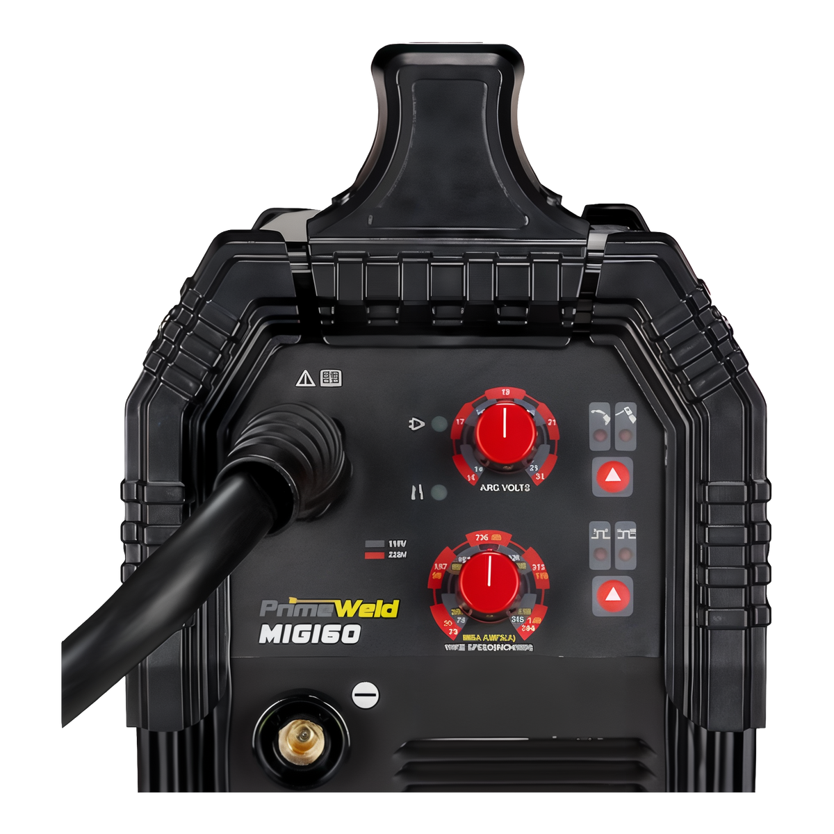 PrimeWeld MIG160 Portable Flux Core MIG Welder -- front control panel close-up