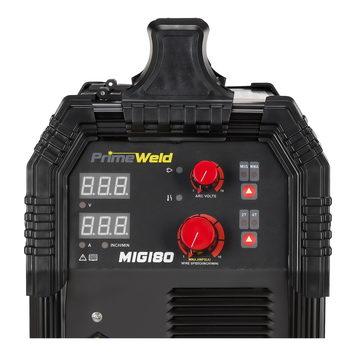 PrimeWeld MIG180 180-Amp MIG Welder With Spool Gun -- front control panel close-up