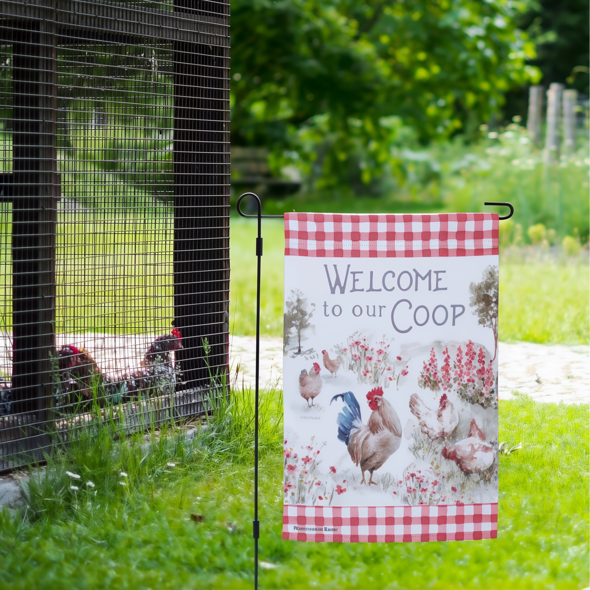 Primitives By Kathy Welcome To Our Coop Garden Flag -- lifestyle
