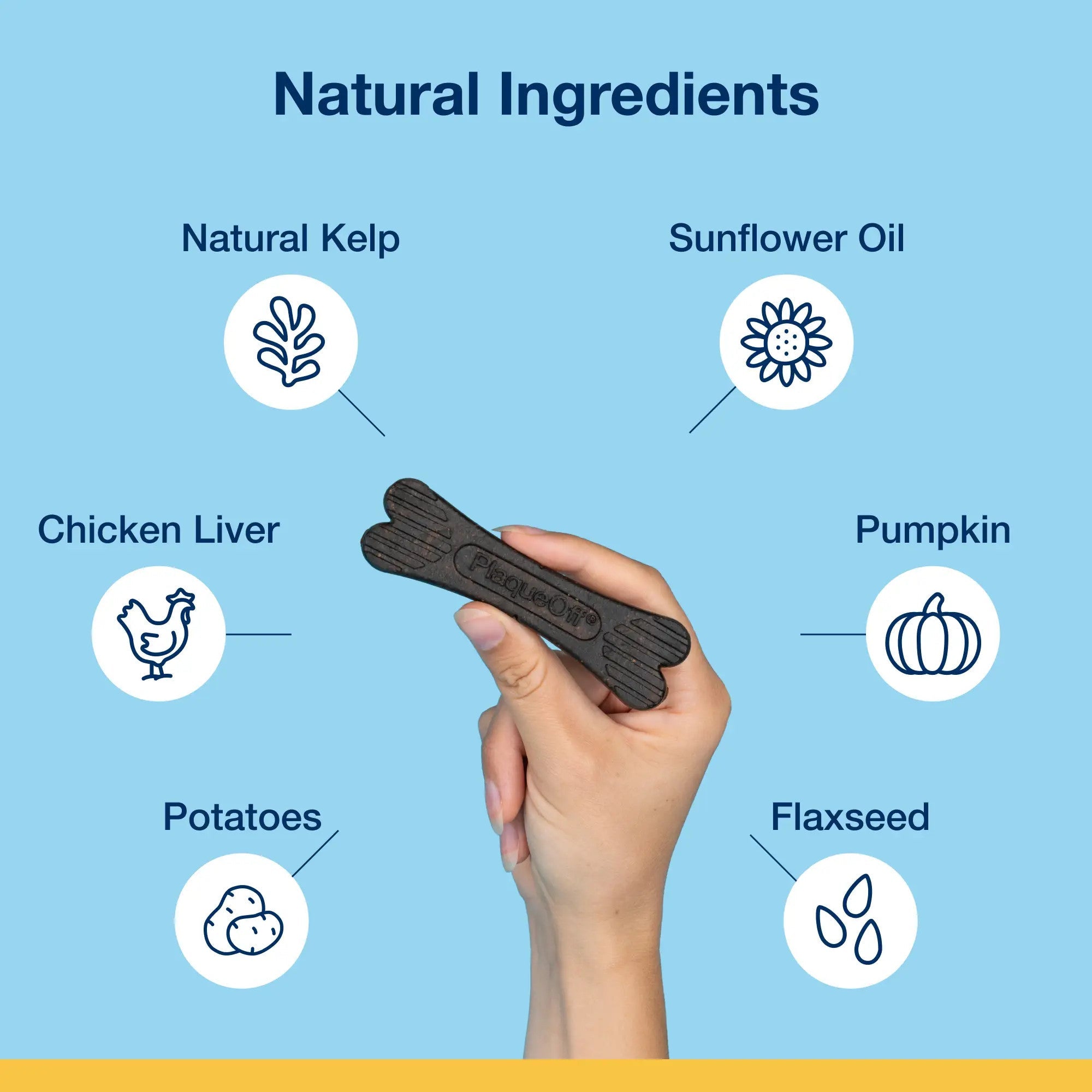 Natural ingredients including kelp, chicken liver, potatoes, sunflower oil, pumpkin, and flaxseed