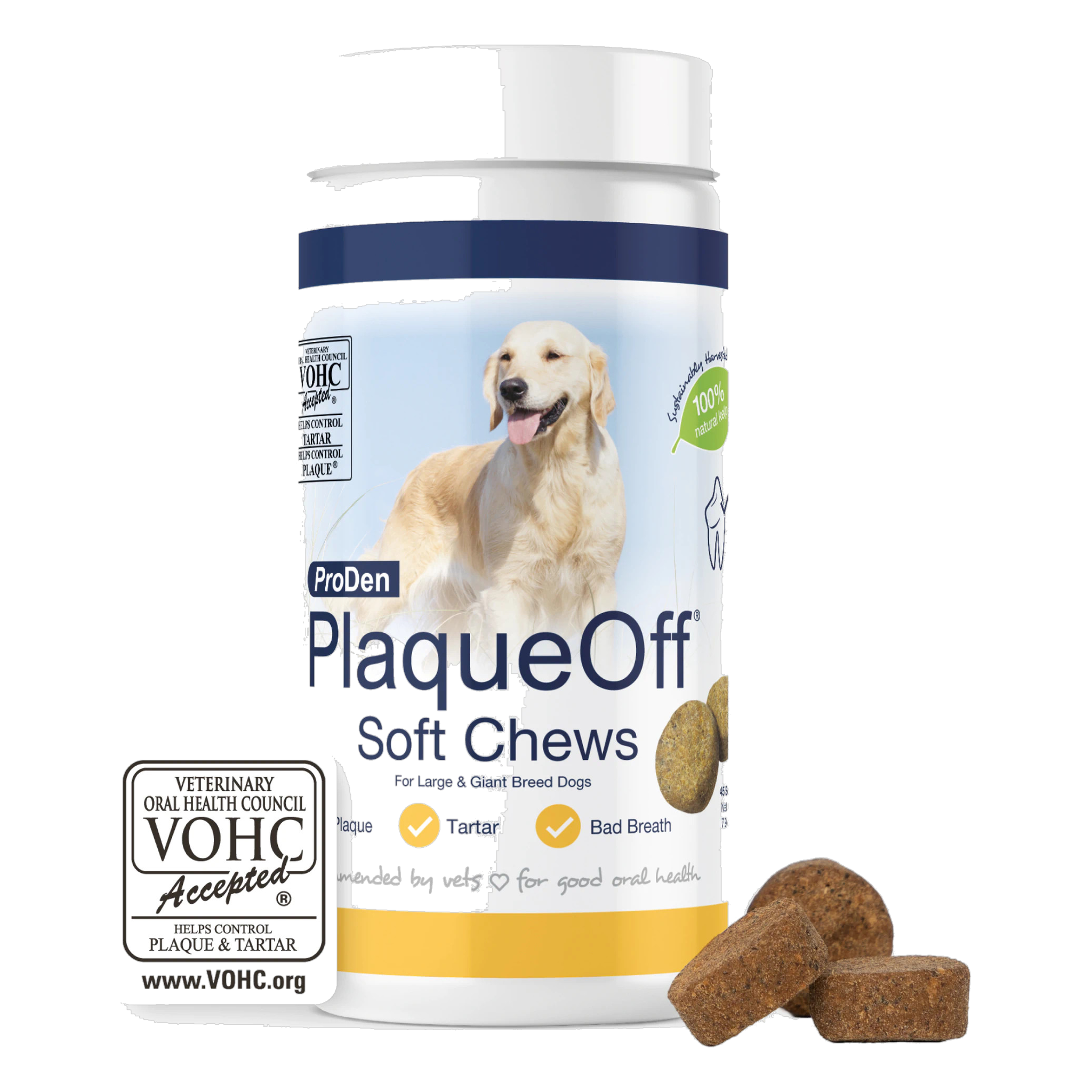 ProDen PlaqueOff Soft Chews for Large and Giant Breed Dogs 45 count tub front