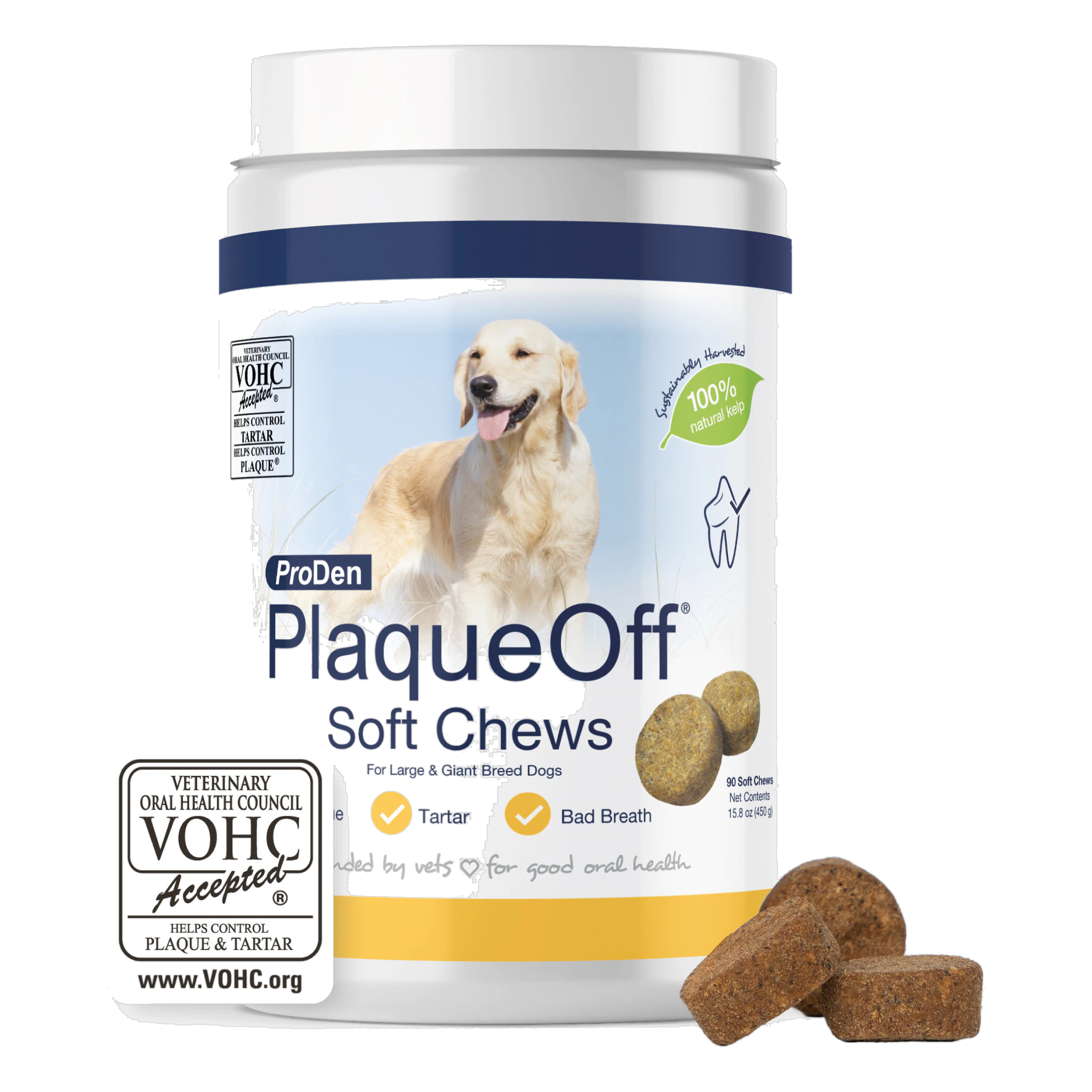 ProDen PlaqueOff Soft Chews for Large and Giant Breed Dogs 90 count tub front