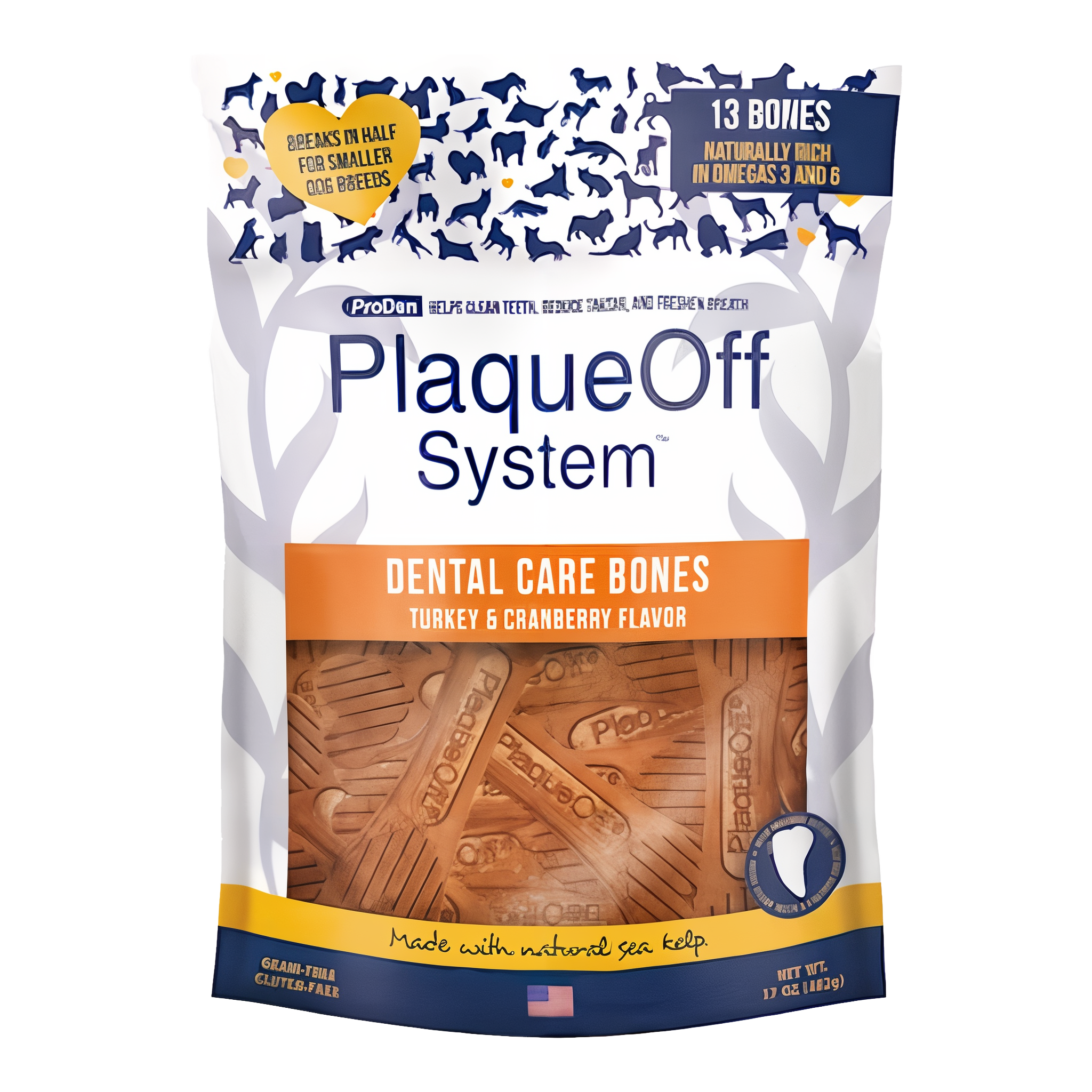 ProDen PlaqueOff System Dental Care Bones with Turkey & Cranberry Flavor for Dogs