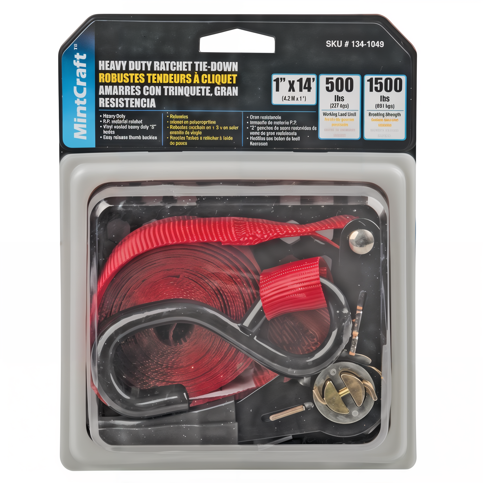 ProSource 14 ft red ratchet tie-down for construction and landscaping.