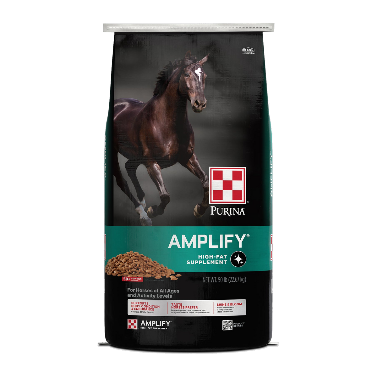 Purina Amplify High-Fat Horse Supplement 50 lb bag, front of package