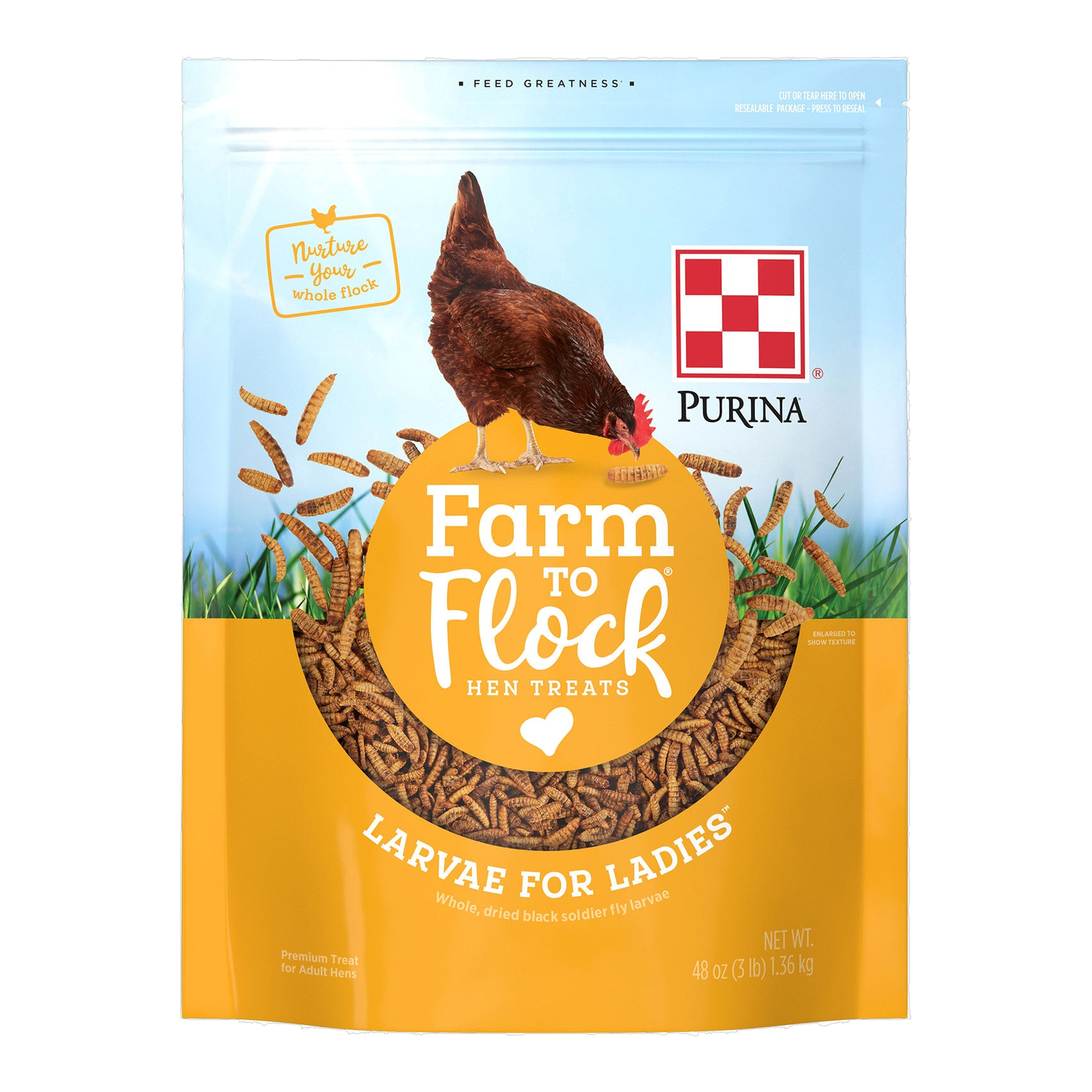 Purina Farm to Flock Larvae for Ladies hen treats 3 lb resealable pouch