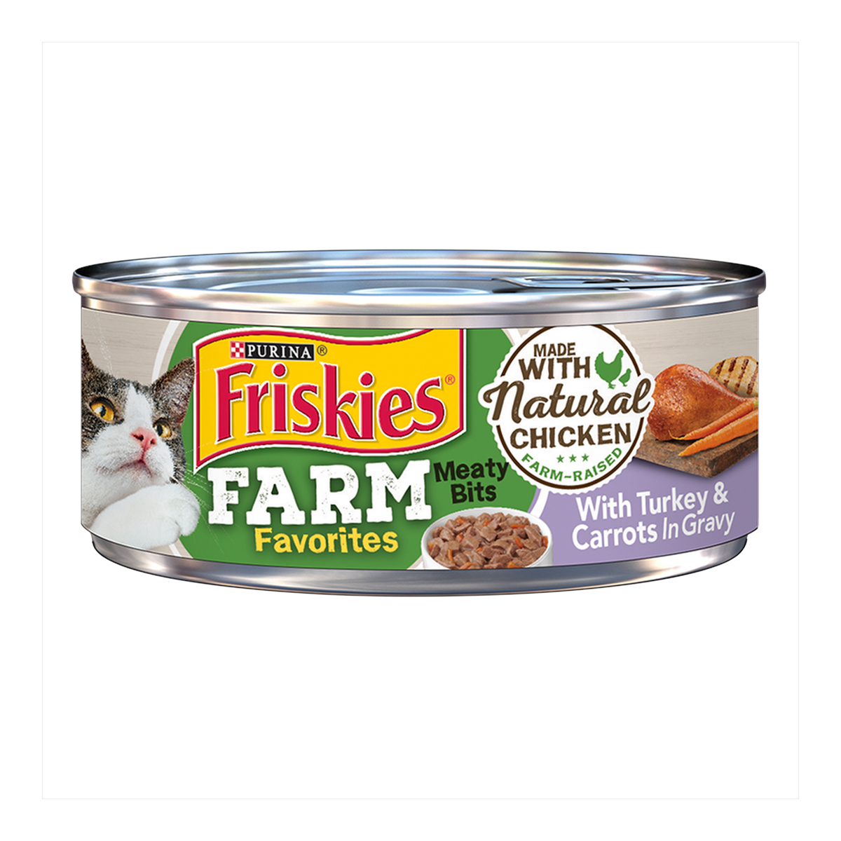 Purina Friskies Farm Favorites Meaty Bits With Turkey & Carrots in Gravy wet cat food, 5.5 oz pull-top can
