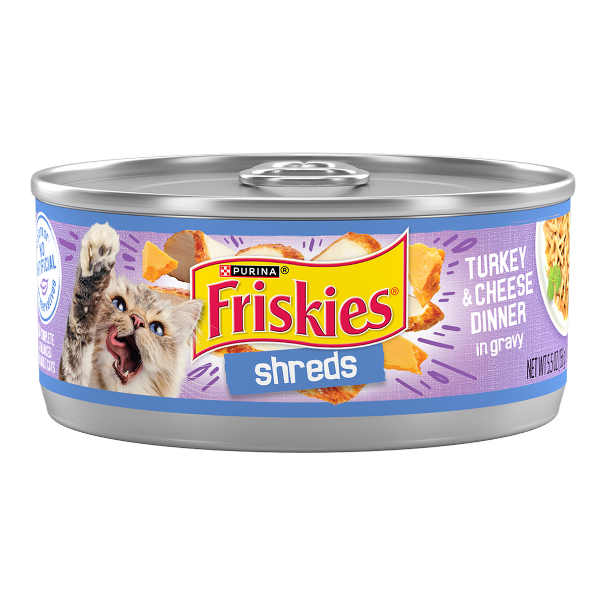 Purina Friskies Shreds Turkey & Cheese Dinner in Gravy Wet Cat Food, 5.5 oz can