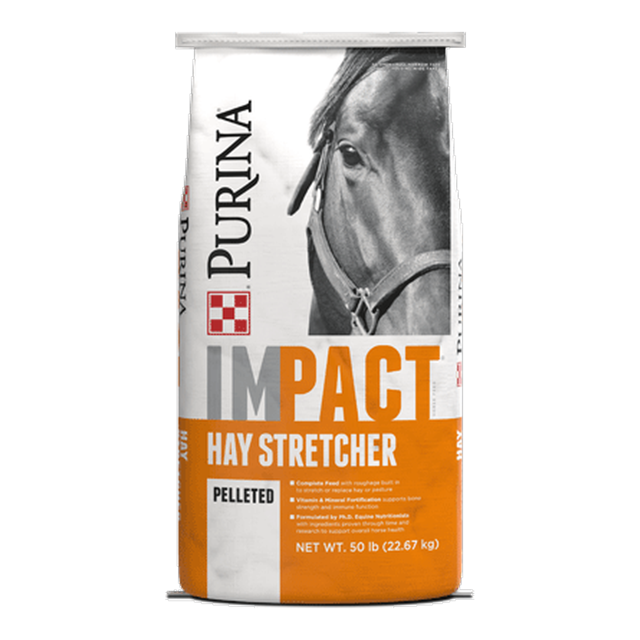 Front of the Purina Impact Hay Stretcher forage replacement bag