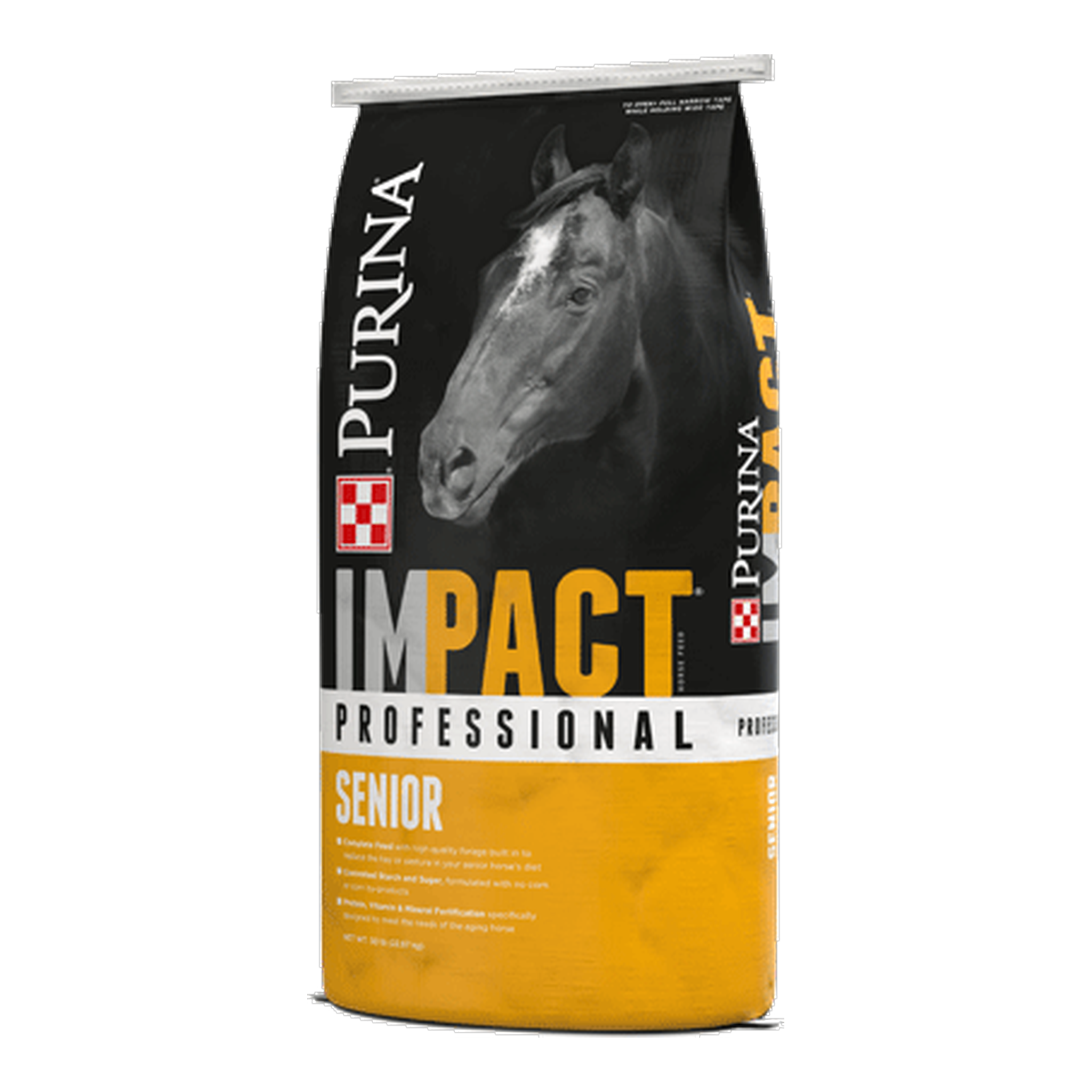 Side panel of the Purina Impact Professional Senior horse feed bag