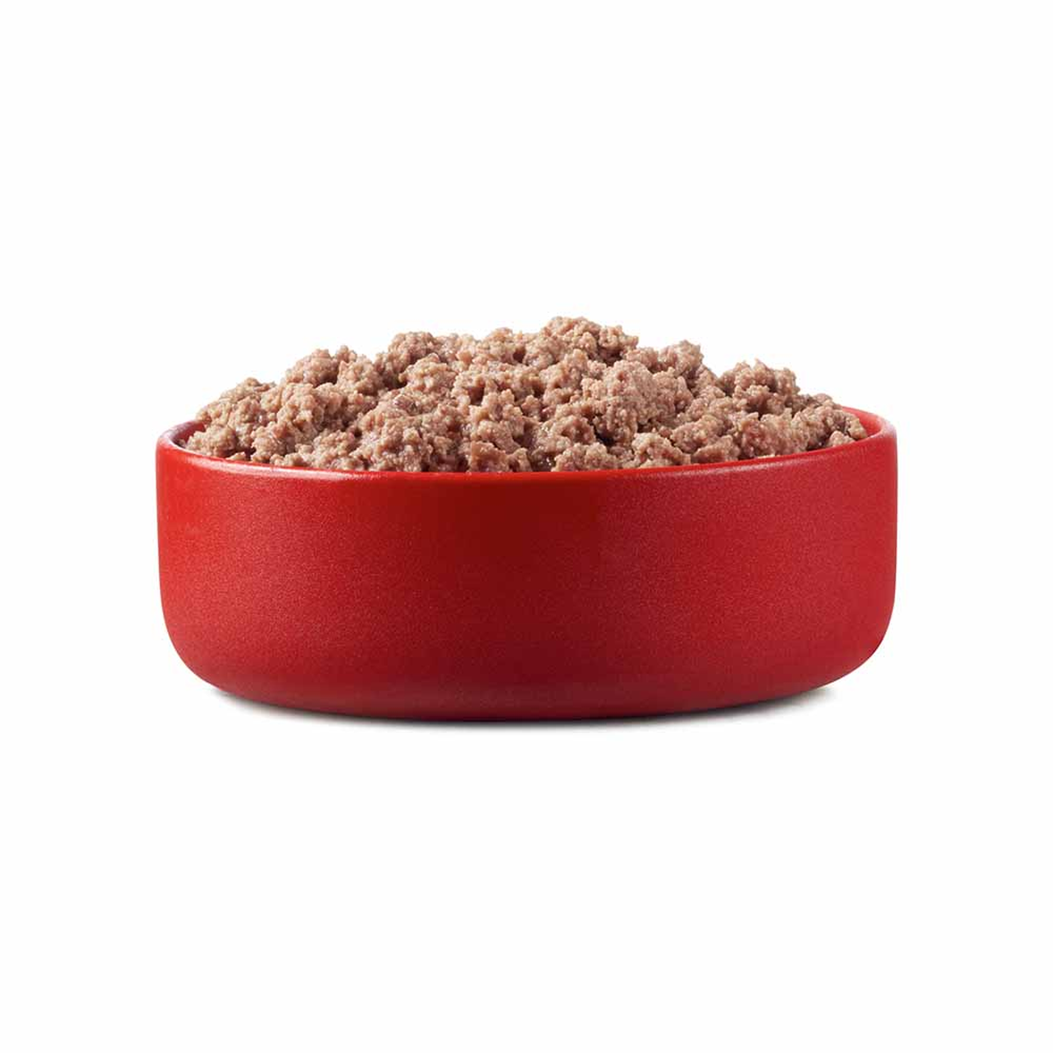 Classic ground pate texture served in a red dog bowl