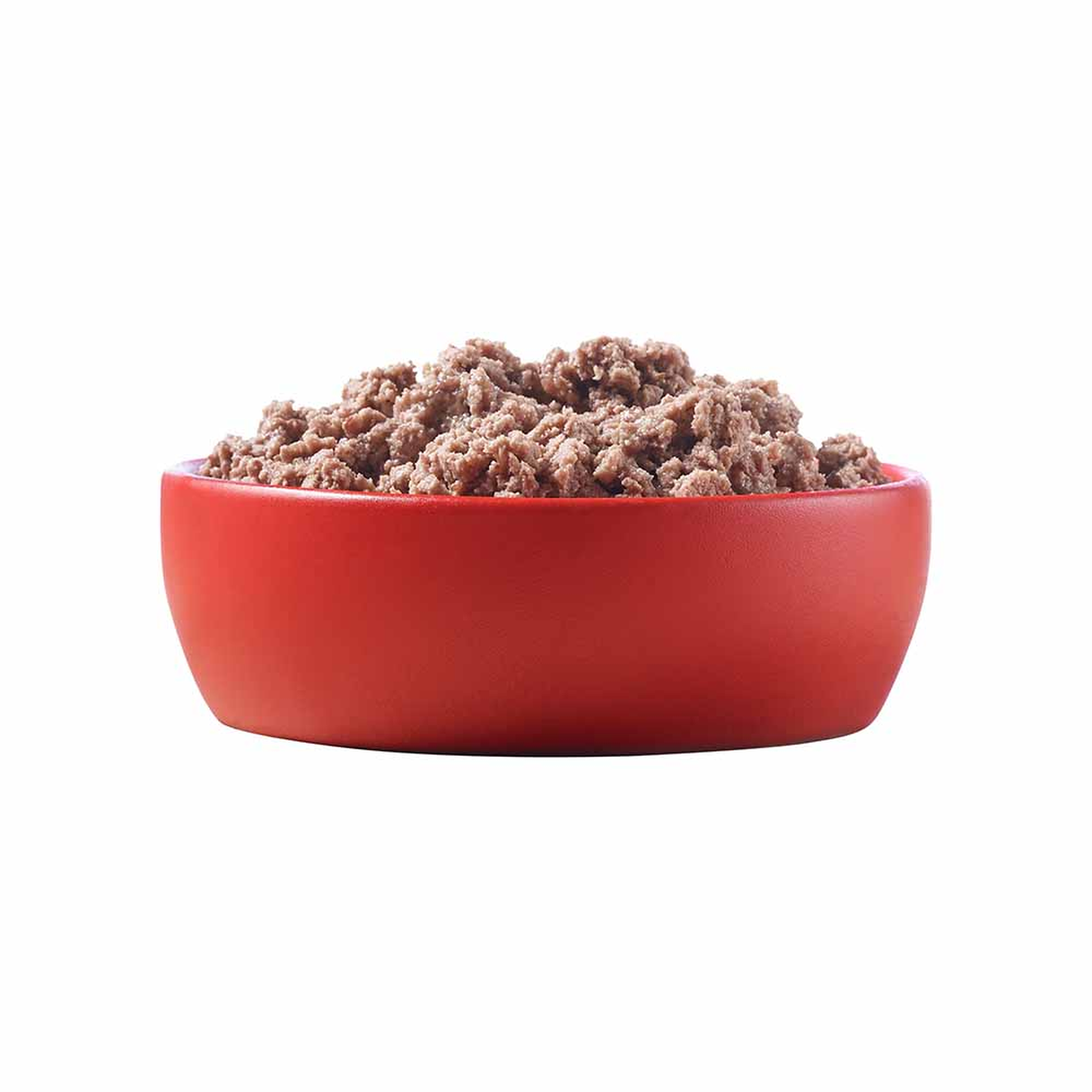 Classic ground pate texture served in a red dog bowl