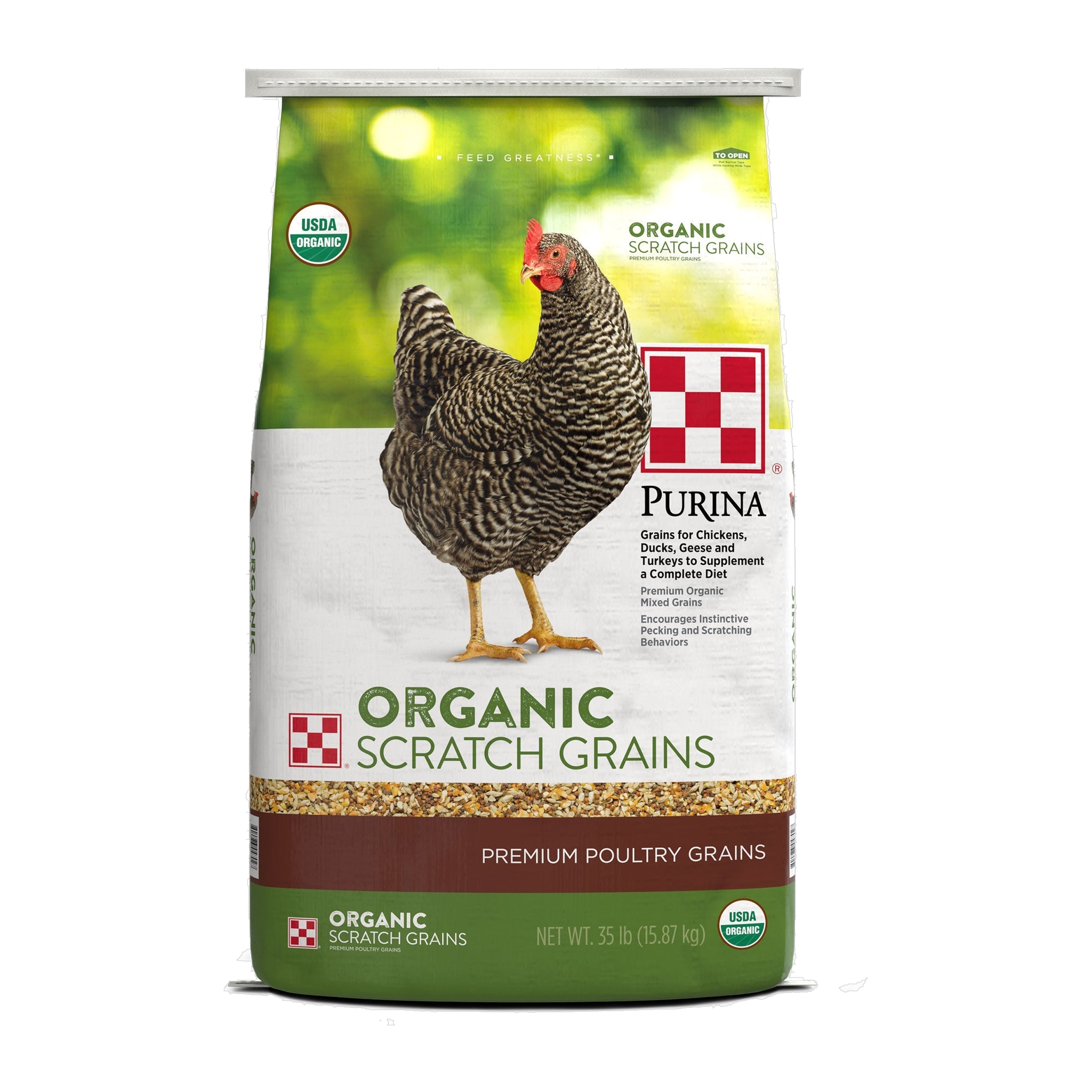 Purina Organic Scratch Grains 35 lb bag front