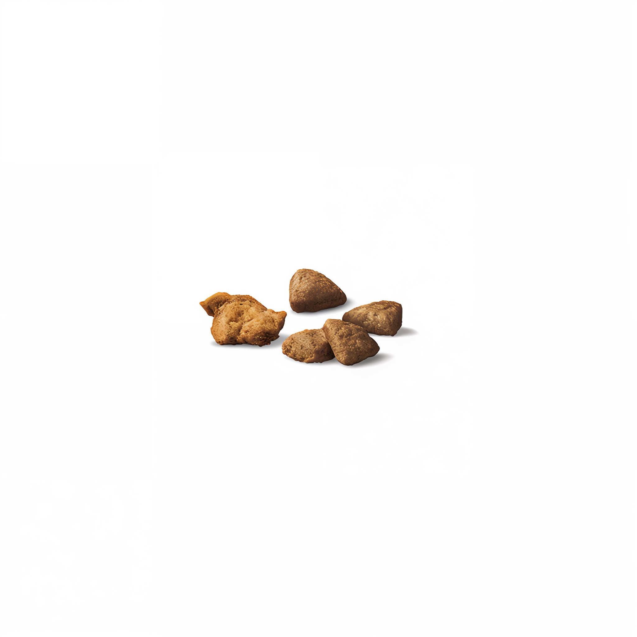 Close-up of Pro Plan Complete Essentials chicken and rice crunchy kibble and shredded pieces