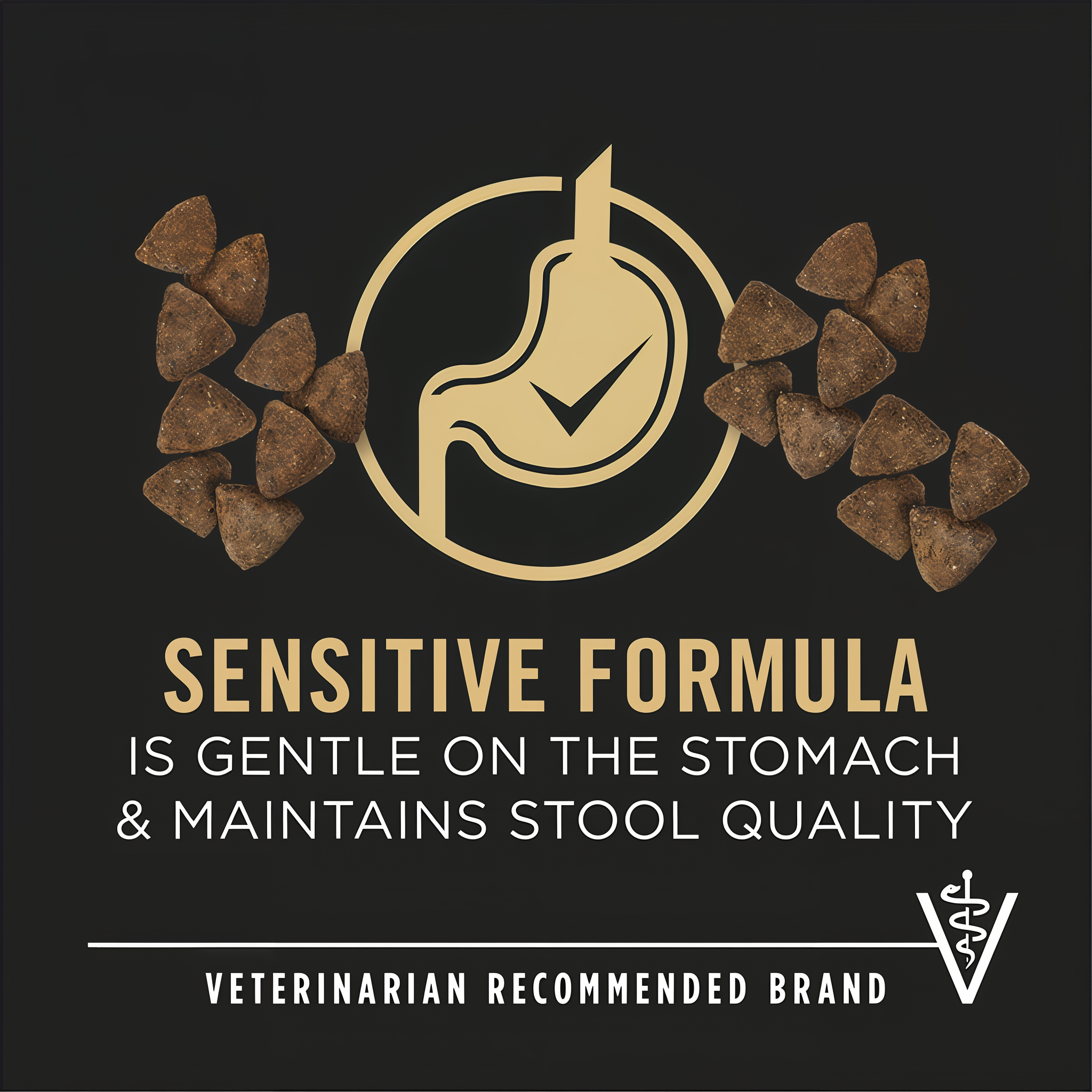 Package label panel highlighting the sensitive skin and stomach formula