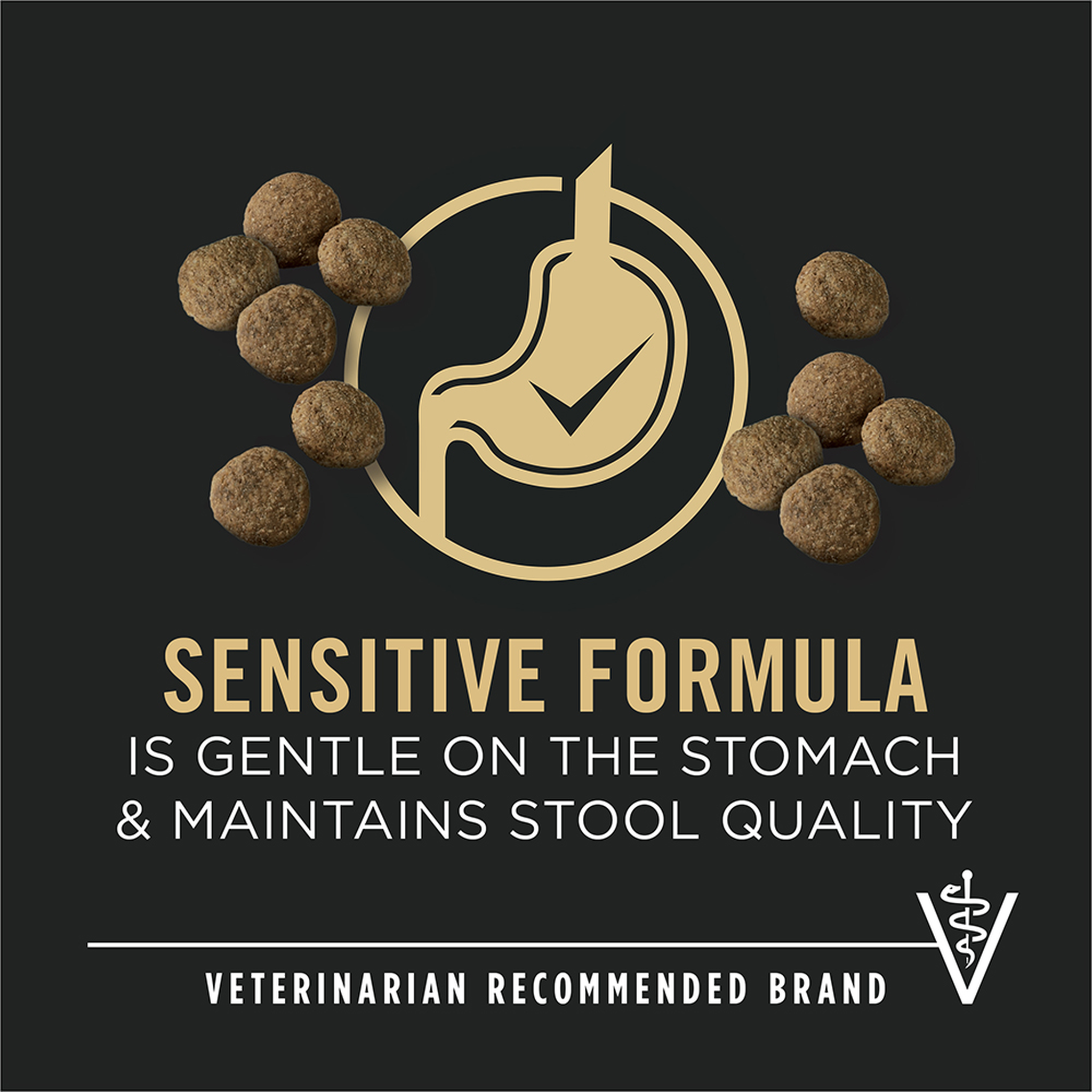 Sensitive formula is gentle on the stomach and maintains stool quality, veterinarian recommended brand