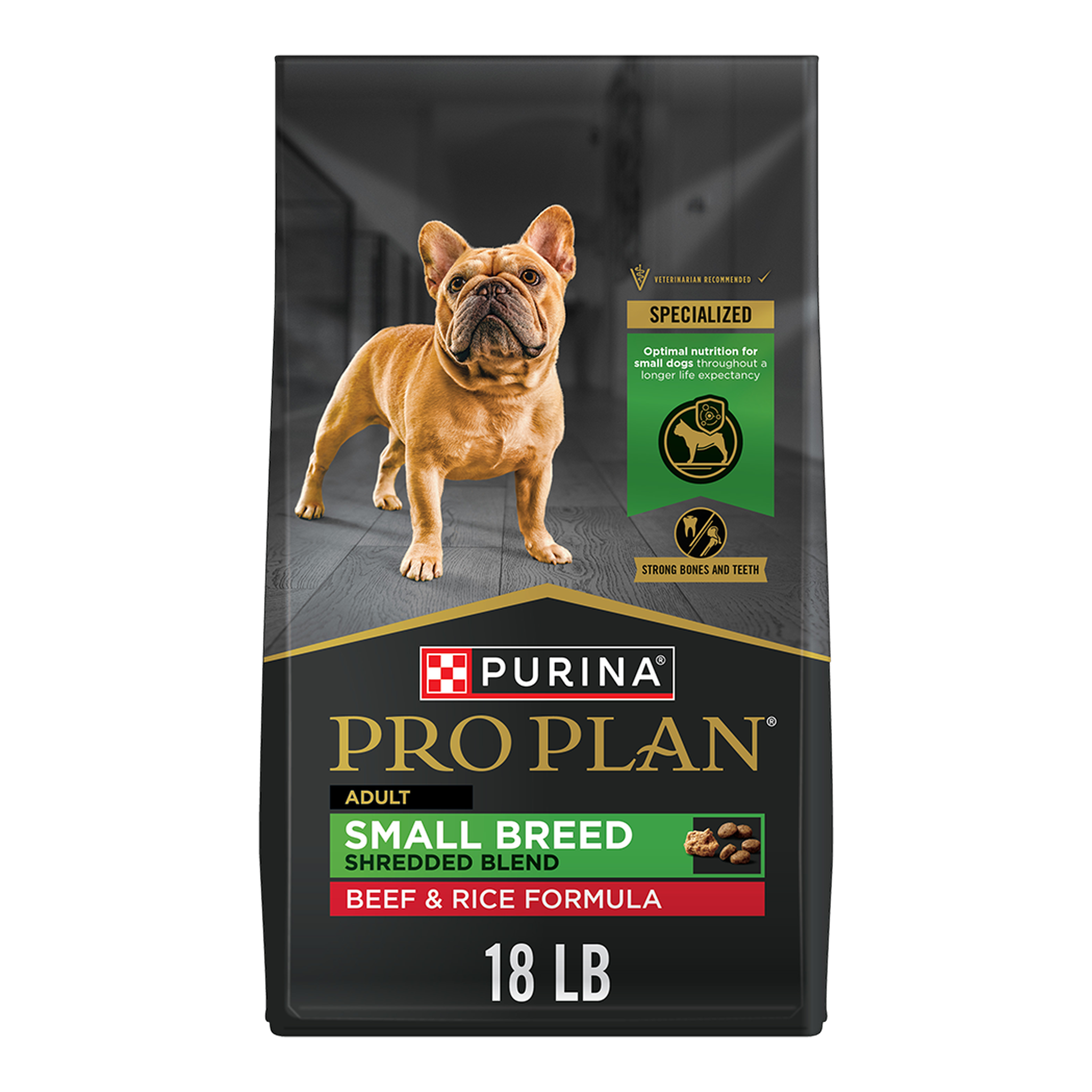 Purina Pro Plan Adult Small Breed Shredded Blend Beef and Rice Formula dry dog food bag