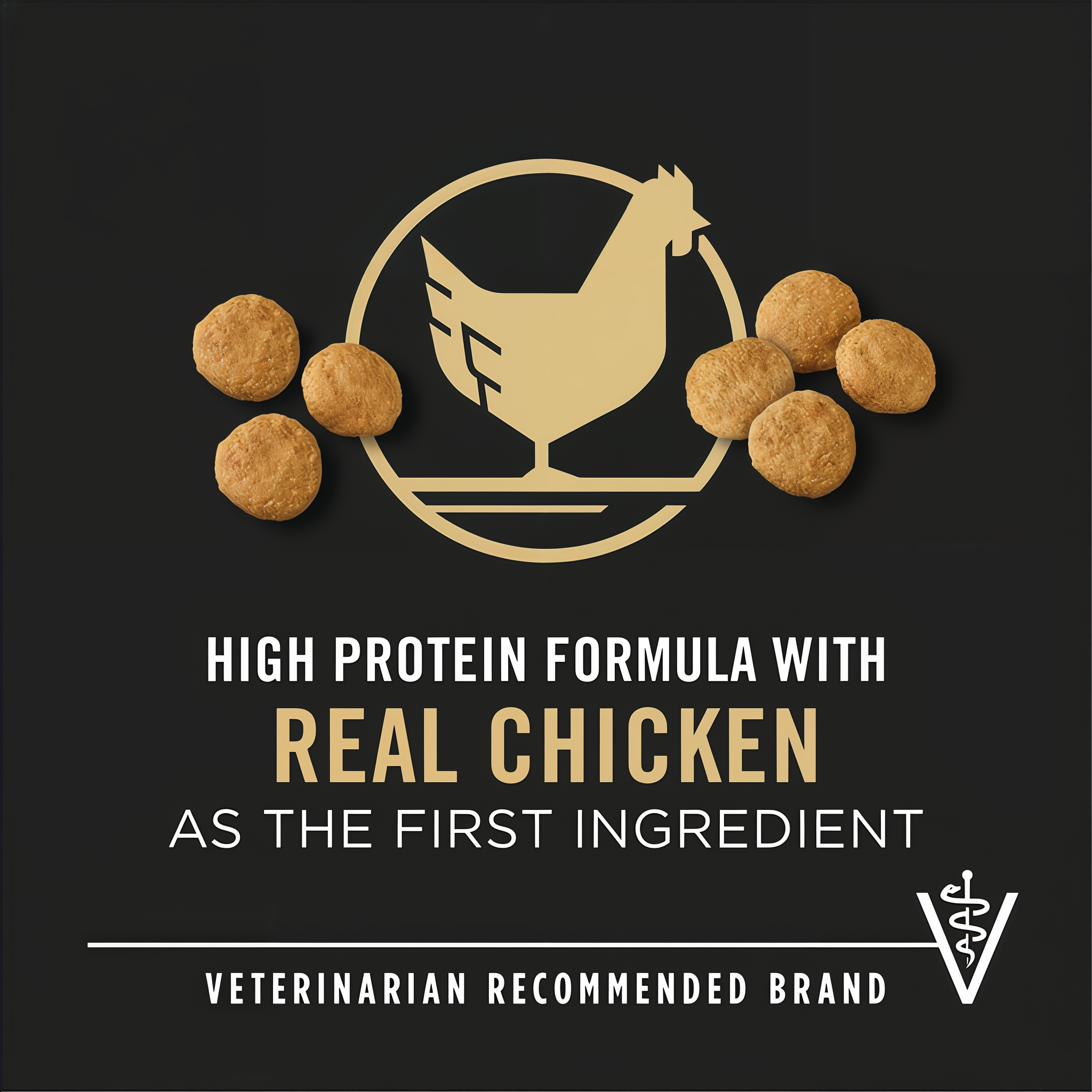 High protein formula with real chicken as the first ingredient, from a veterinarian recommended brand