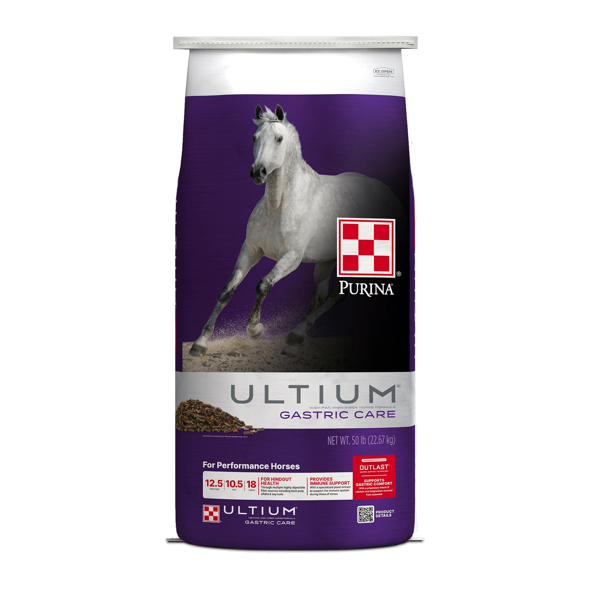 Purina Ultium Gastric Care Horse Feed 50 lb bag, front of package