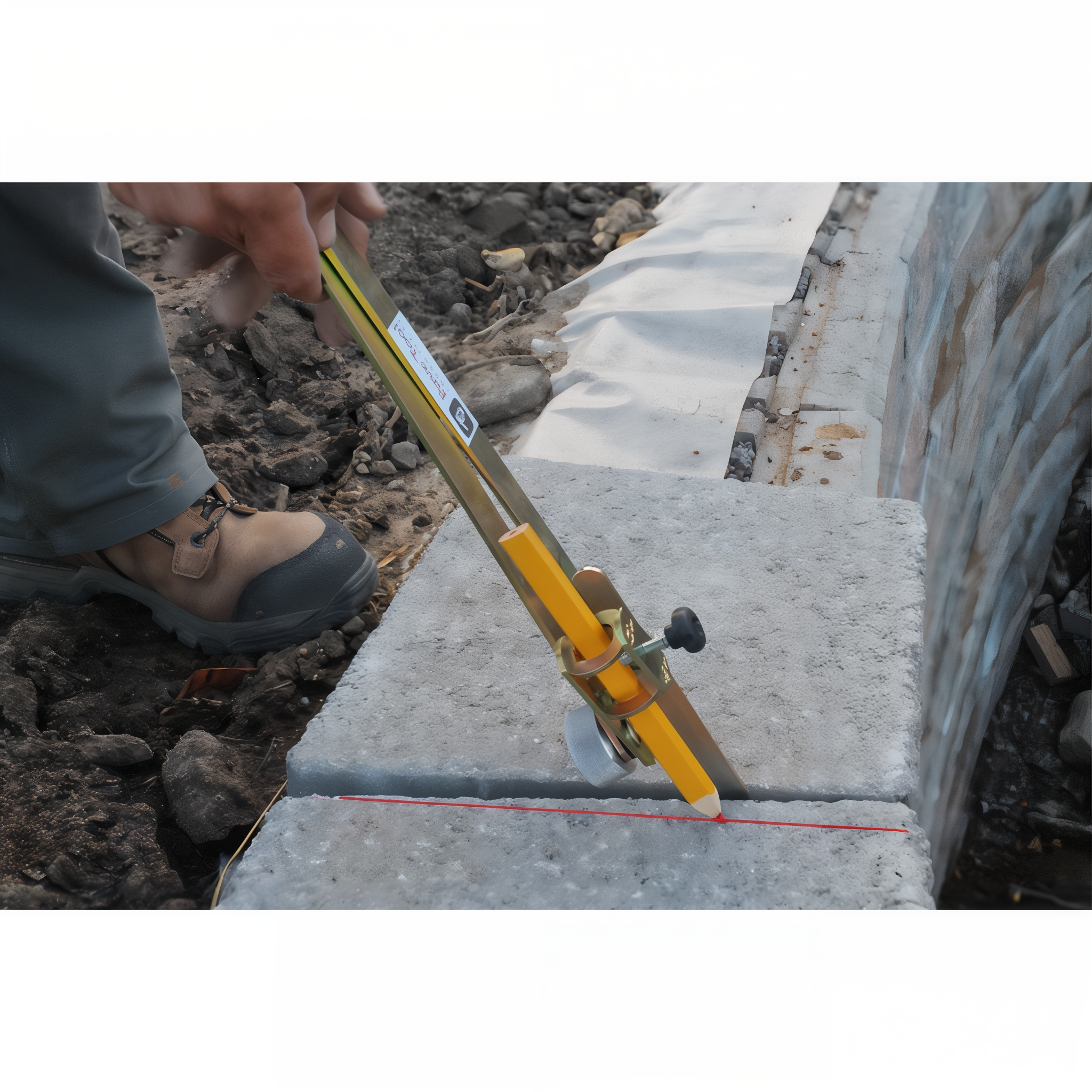 Scribing a wall cap to fit against a natural stone edge with the Quick-E-Scribes