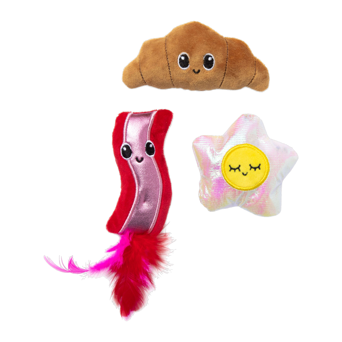 Quirky Kitty Brunch Bunch plush croissant, bacon and fried egg catnip cat toys