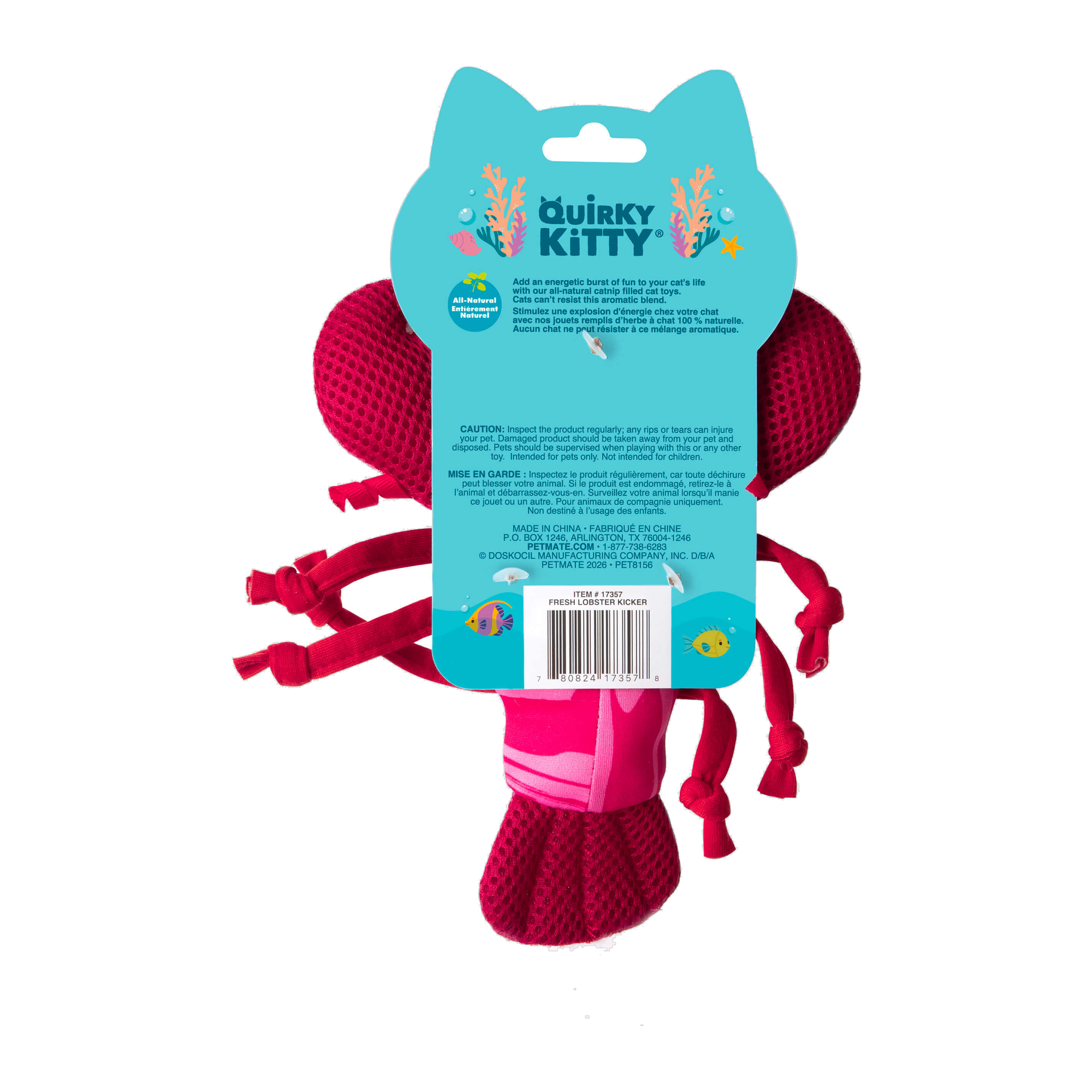 Quirky Kitty Fresh Lobster Kicker packaging back with product details
