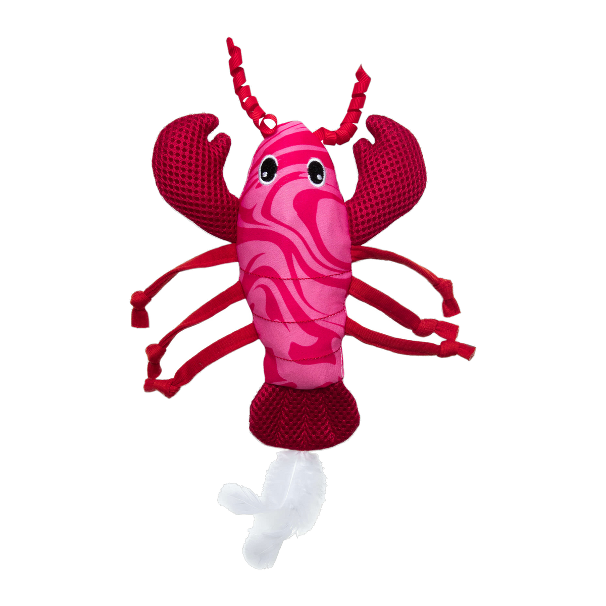 Quirky Kitty Fresh Lobster Kicker pink catnip cat kicker toy with mesh claws and fluffy tail