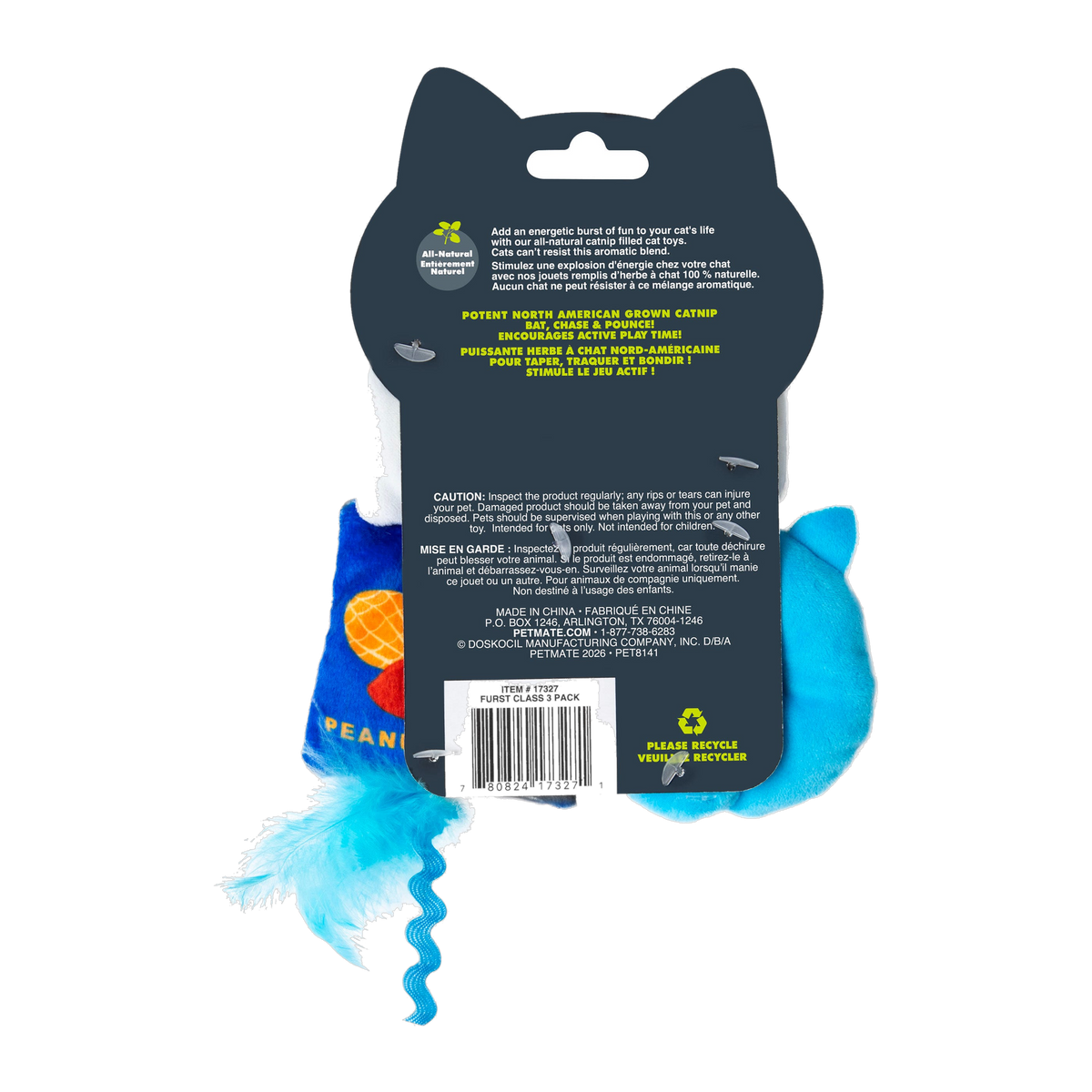 Quirky Kitty Furst Class packaging back with product details and all-natural catnip callout