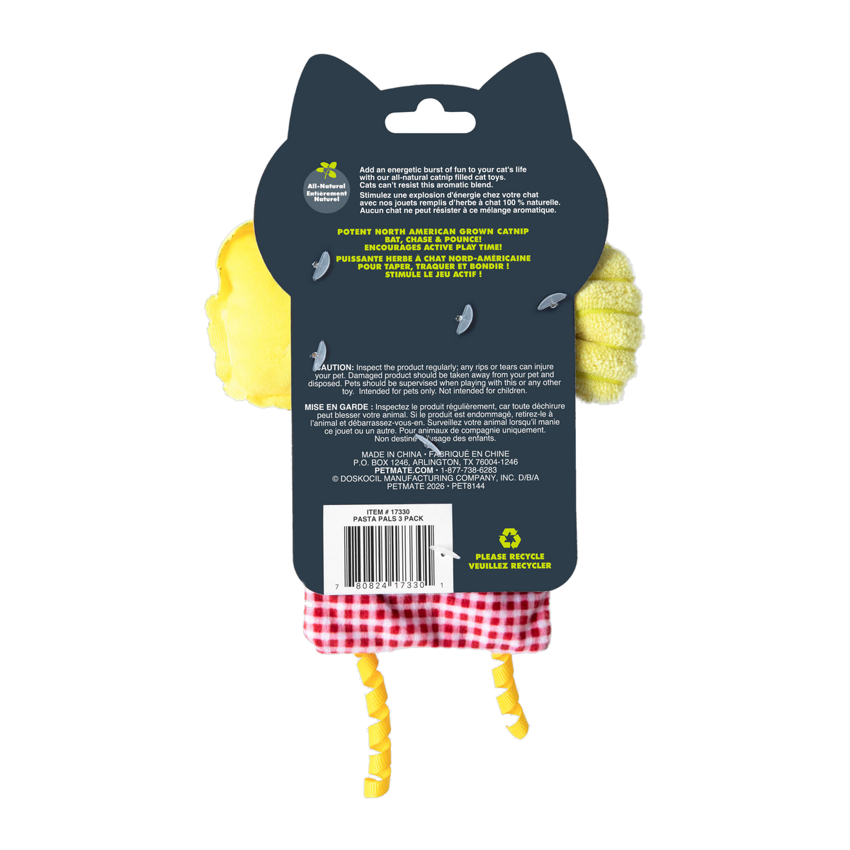 Quirky Kitty Pasta Pals packaging back with product details and catnip information