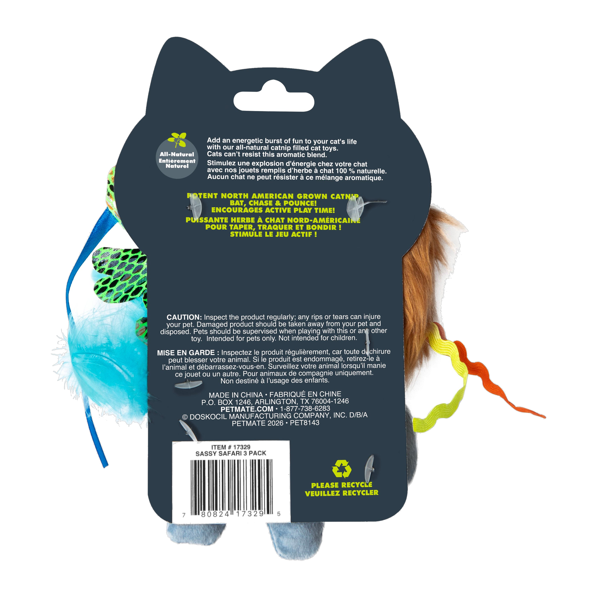 Quirky Kitty Sassy Safari packaging back with product details and catnip information