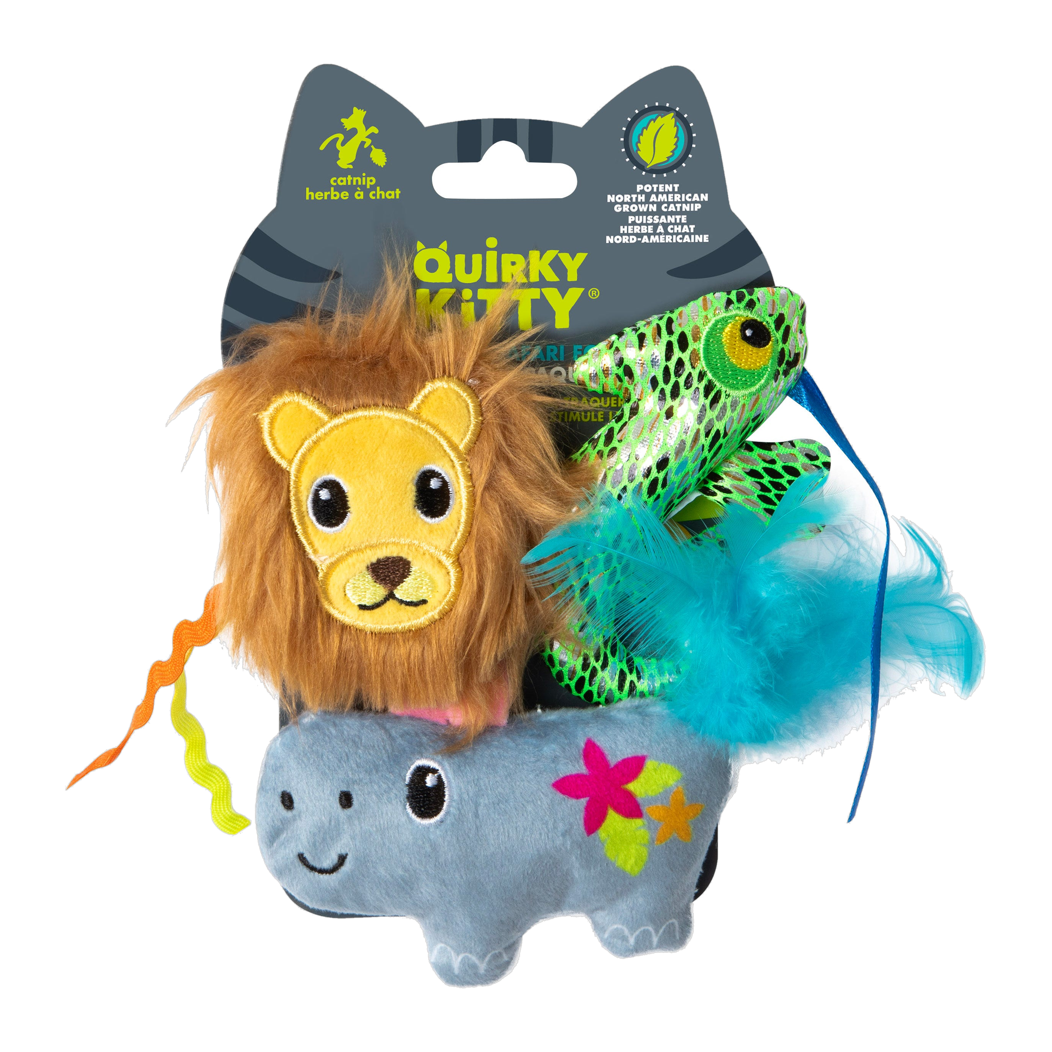 Quirky Kitty Sassy Safari 3 Pack catnip cat toys retail packaging front view