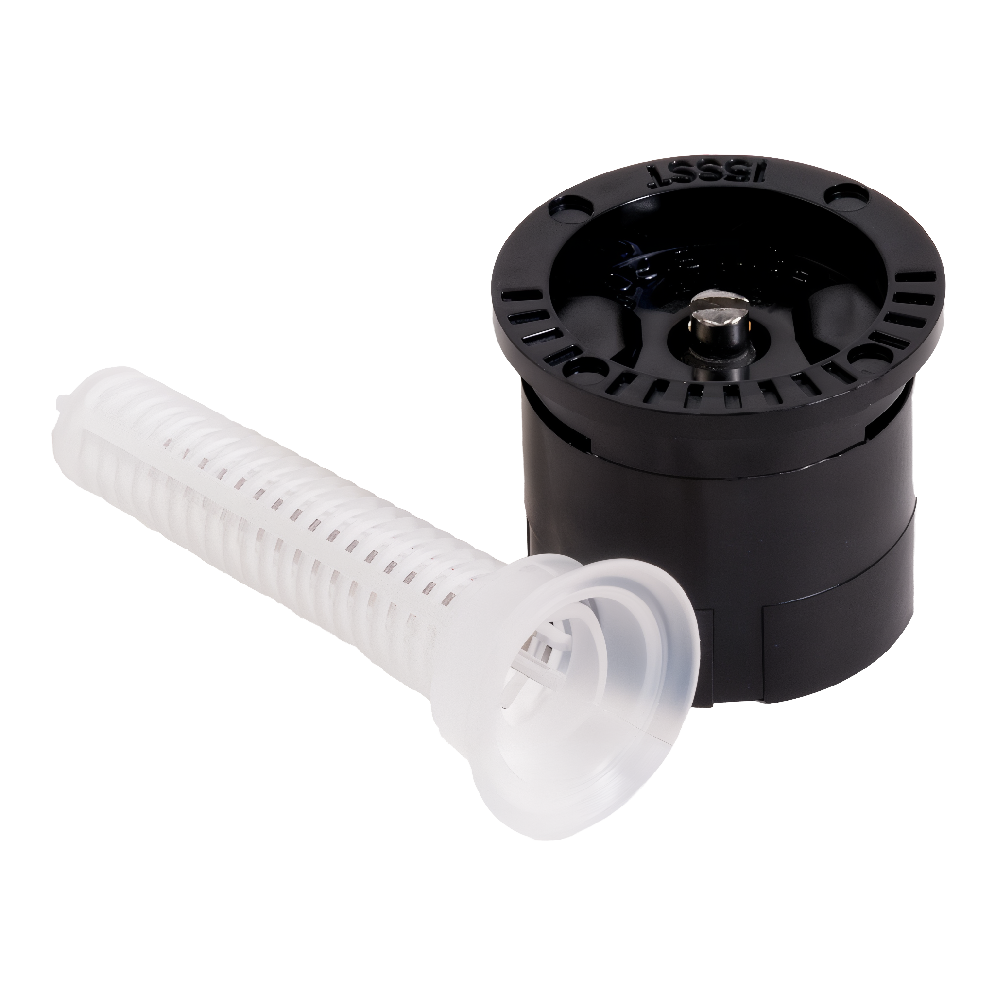 Rain Bird 15SST 15-foot side-strip pattern fixed spray nozzle with MPR matched precipitation rate on transparent background