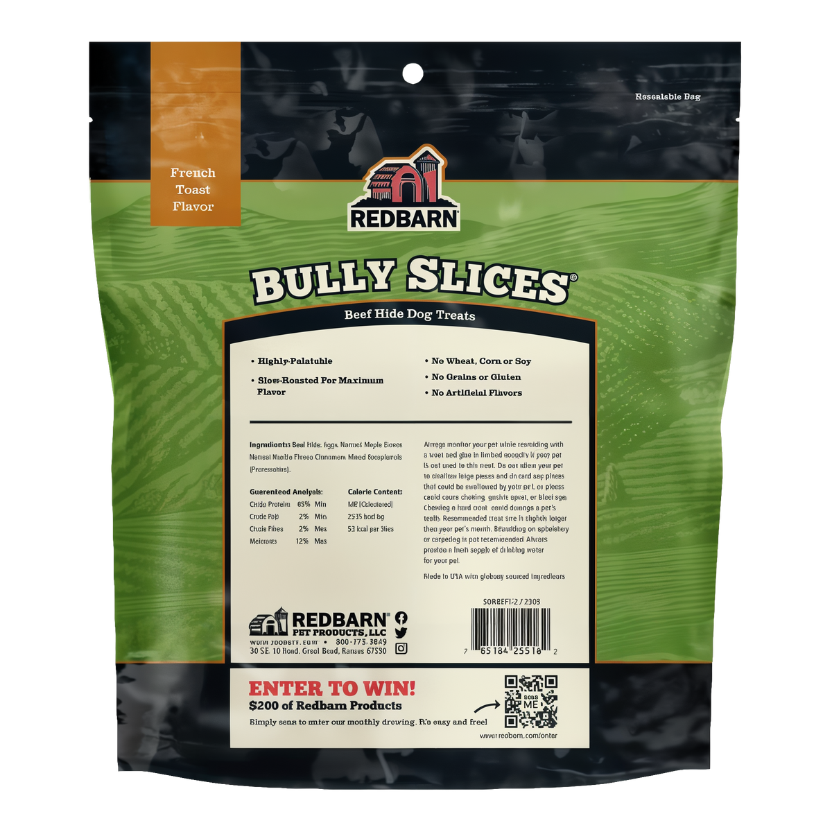 Redbarn Bully Slices French Toast Flavor package back