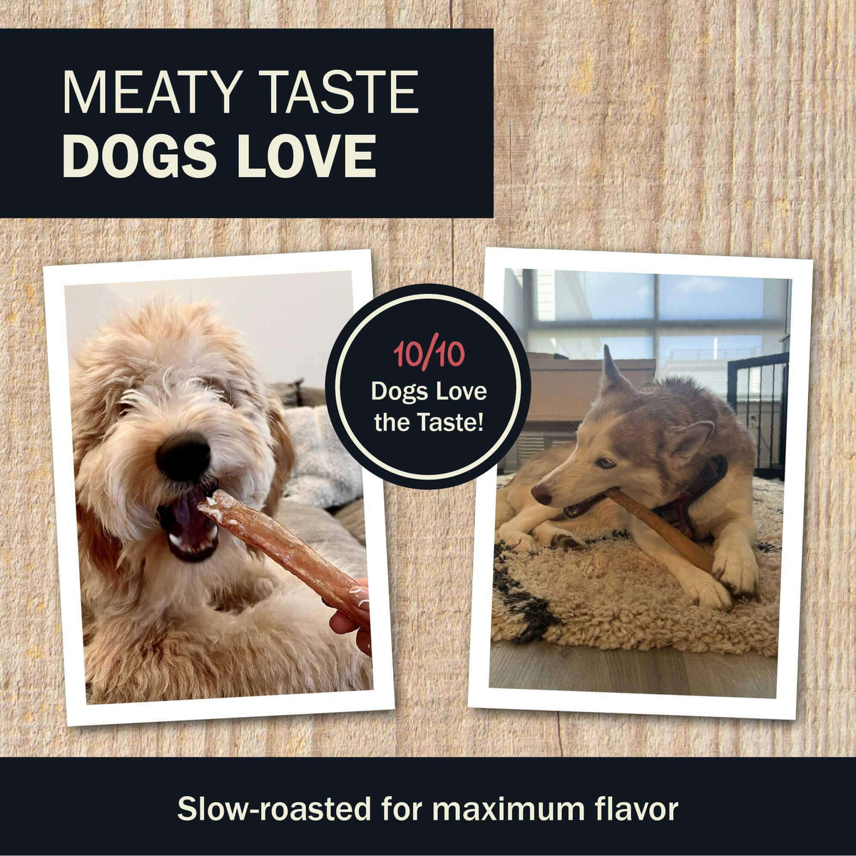 Redbarn Collagen Wrapped Esophagus Ring -- two dogs enjoying a redbarn chews with text that reads
