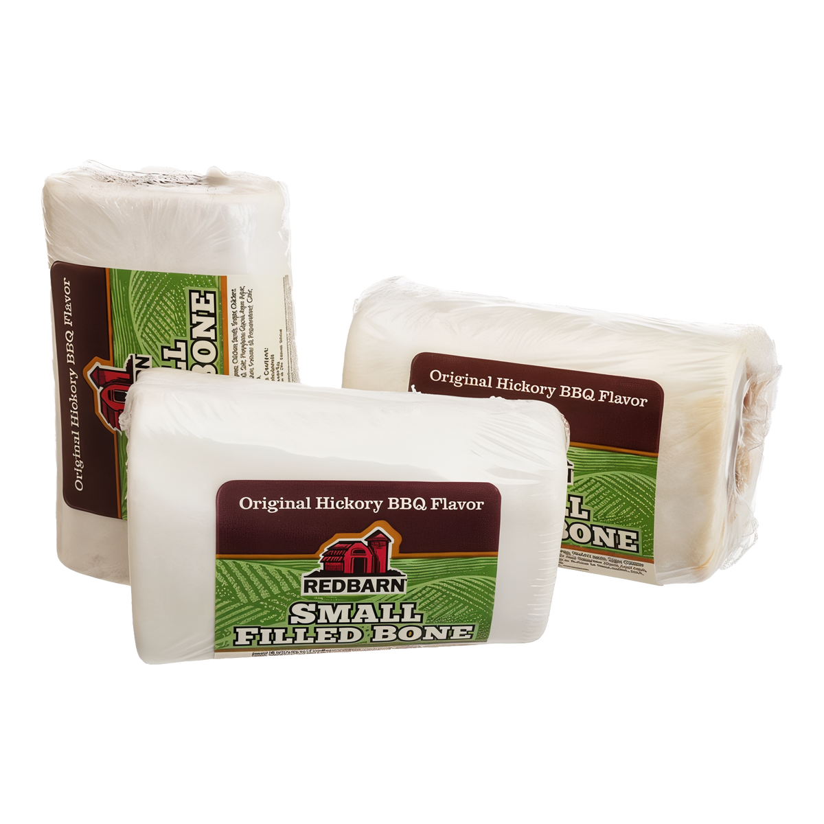 Redbarn Filled Bone Hickory BBQ Flavor -- picture of 3 redbarn small filled bone hickory bbq flavor