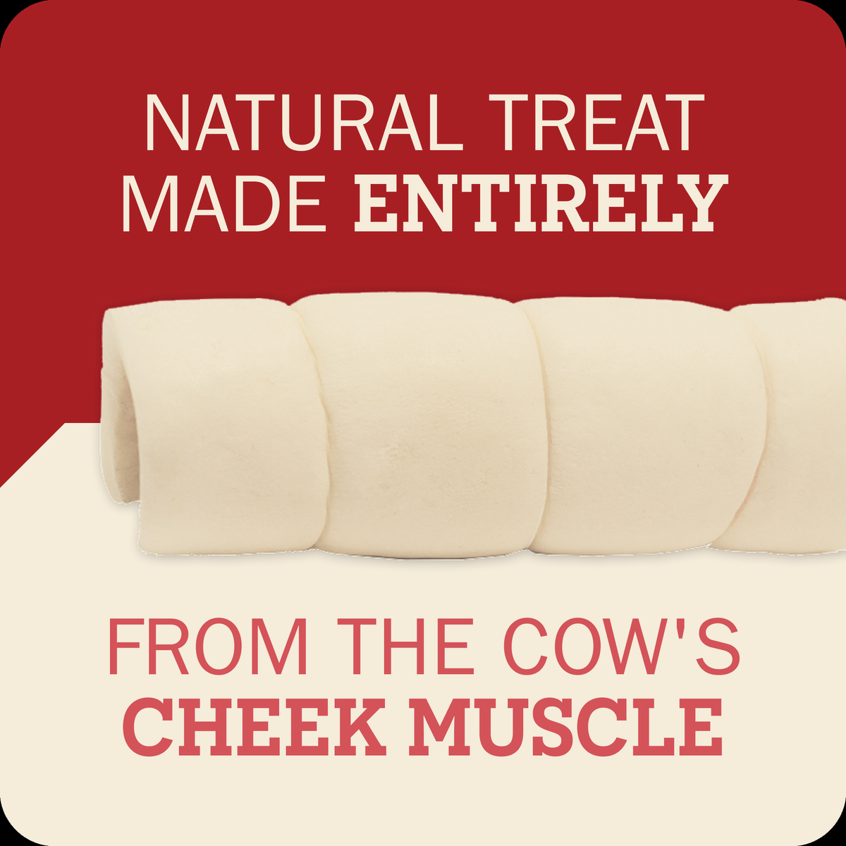 Redbarn Glazed Beef Cheek Roll Bully Flavor -- a promotional graphic for cow cheek muscle treats
