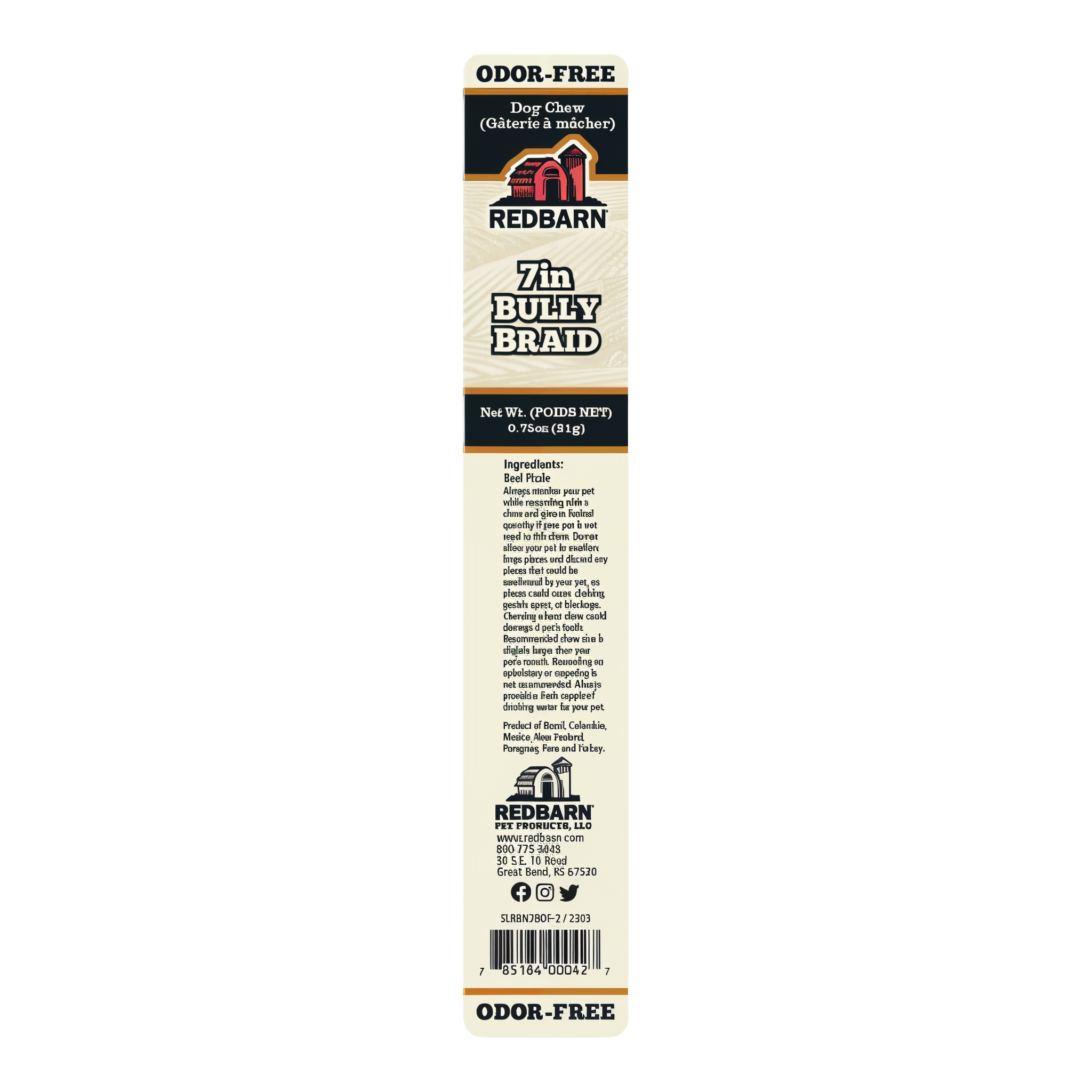 Redbarn Odor-Free Braided Bully Stick package back