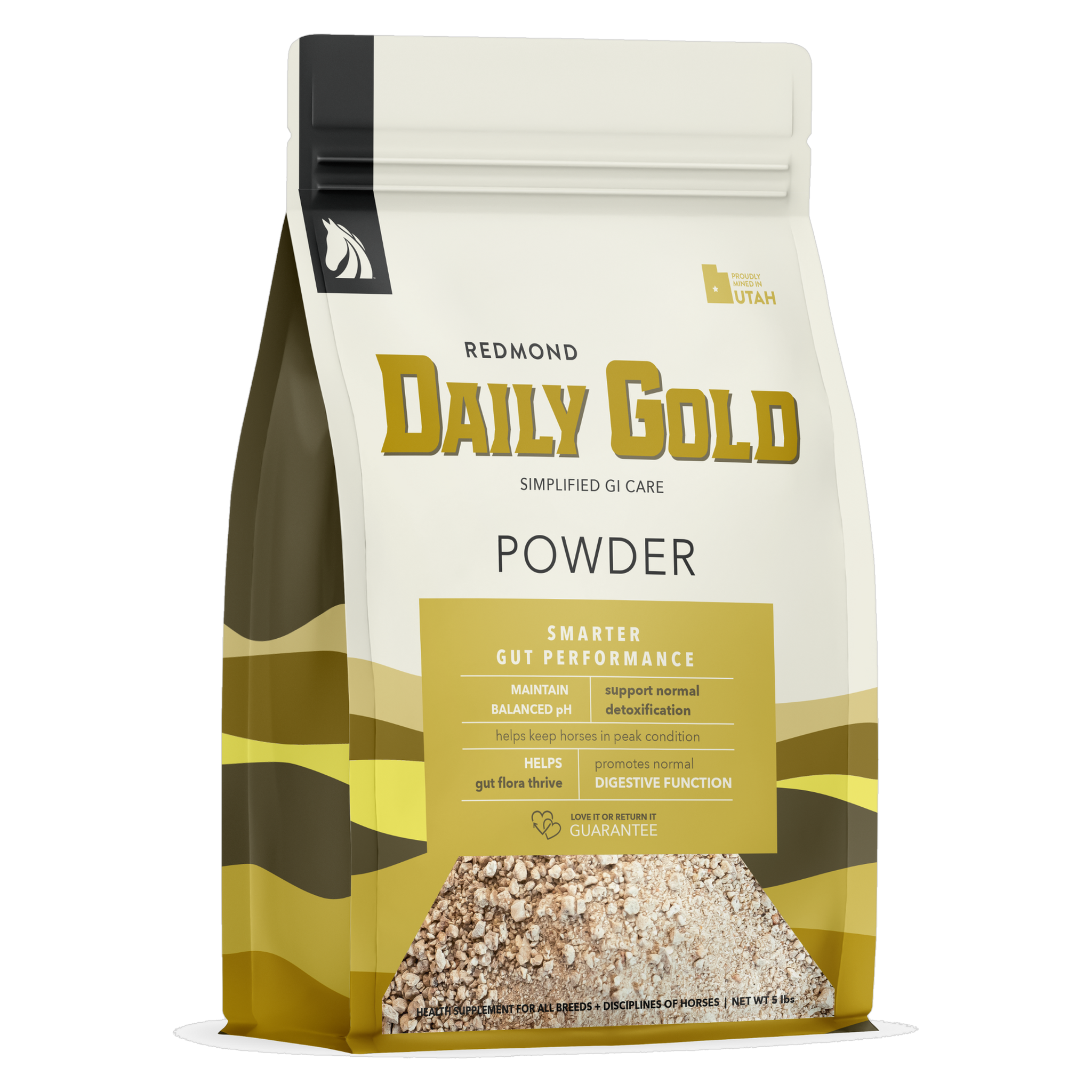 Redmond Daily Gold Stress Relief powder pouch with visible bentonite clay