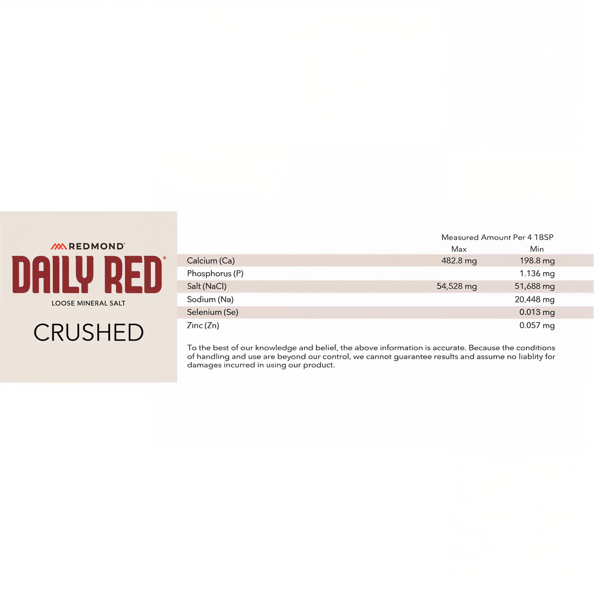 Daily Red Crushed measured mineral analysis per 4 tablespoons